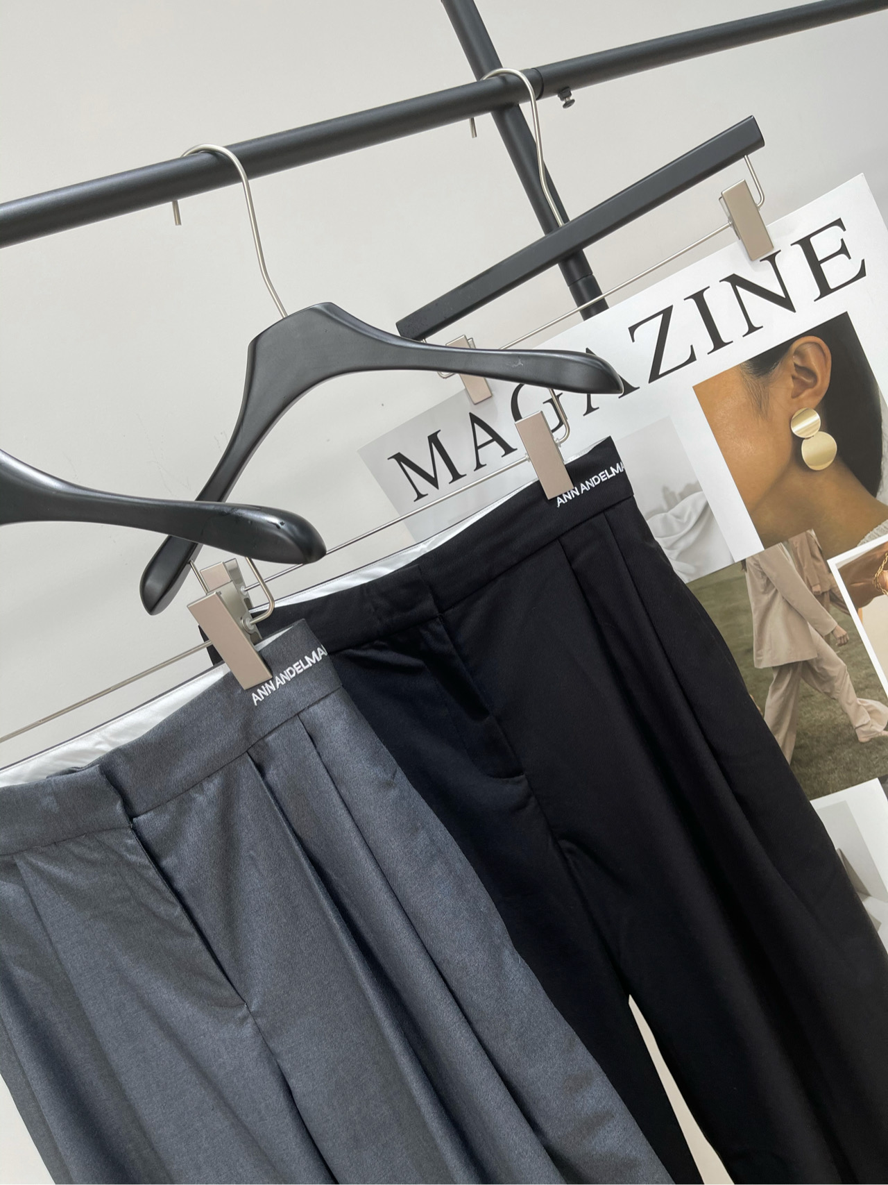 【Ann两色压褶西装长裤】🔺，面料：聚酯纤维+粘胶颜色：灰色、黑色王心凌同款！ANN垂感西裤灰色，黑色两