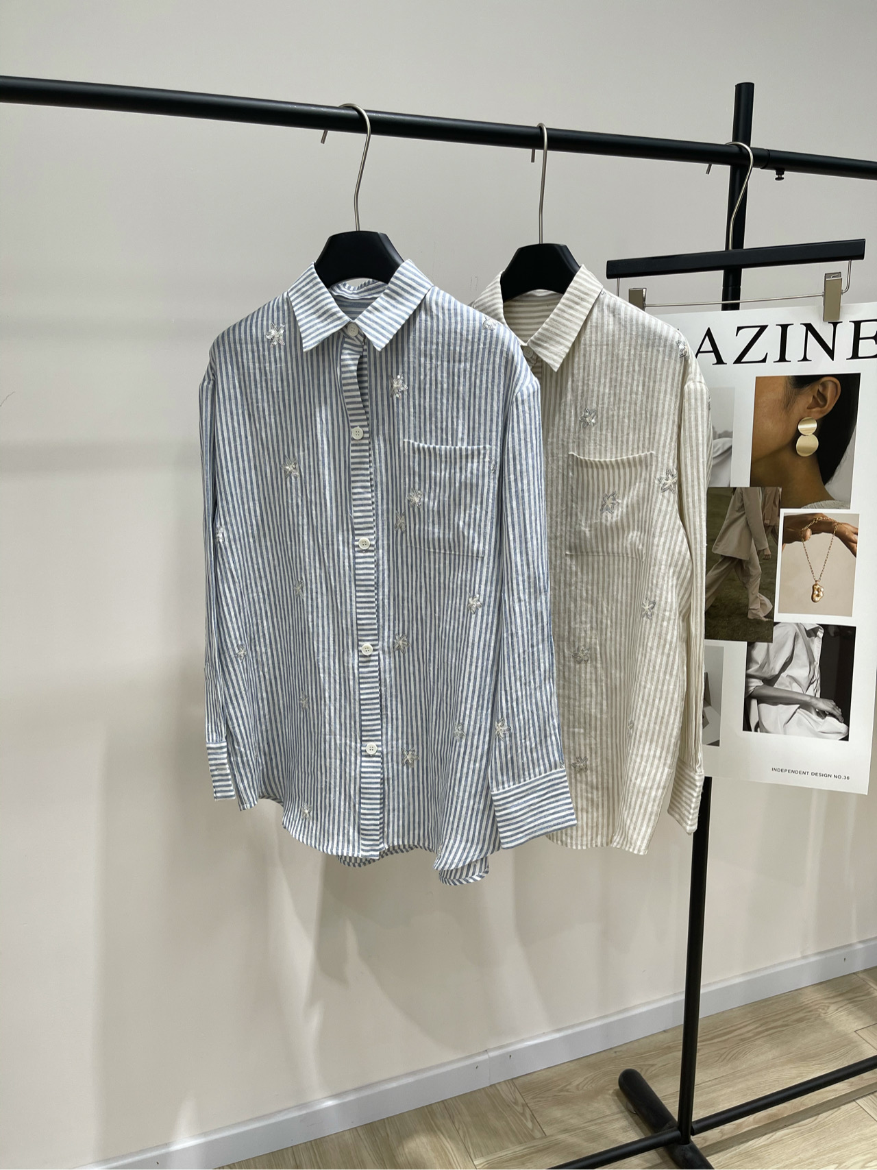 NO:430716,【OD Star Line Striped Long Sleeve Shirt】, fabric linen, color apricot color, light blue OD Nautical Series suspenders, shorts Nautical Series 4-piece set, suspenders, trousers, shirts, shorts, hot style is easy to wear! Exquisite silver starfish bead embroidery, heavy industry craftsmanship Paired with light blue stripes, relaxed and fresh, easy to wear to create a fashionable feeling. Use linen fabric, which feels dry and comfortable and also skinny, not too soft. The lid is made of high-quality fabric, comfortable and delicate, Heavy Industry Sequin Star embroidery, summer style full of flat size S shoulder width 49, bust 126, 75, sleeve length 55 M shoulder width 50, bust 130, 76, sleeve length 56 L shoulder width 51, bust 134, 77, sleeve length 57  Manual measurement will have 2~3cm errors within the normal range, shorts,shirts,alexander wang19860909【OD星星亚麻条纹长袖衬衫】 ,面料亚麻 颜色杏色、浅蓝 OD航海系列吊带、短裤 航海系列4件套、吊带衫、长裤、衬衫、短裤 爆款好穿!精致银色海星珠片刺绣,重工工艺 搭配浅浅的蓝色条纹,松弛清新 轻松穿出时髦感 选用亚麻面料,触感干爽舒适 同时又有骨感,不会太软塌 里布采用优质面料,穿着舒适细腻 重工亮片星星刺绣,夏日风情拉满 平铺尺码 S肩宽49,胸围126,衣长75,袖长55 M肩宽50,胸围130,衣长76,袖长56 L肩宽51,胸围134,衣长77,袖长57 手工测量会有2~3cm误差属于正常范围,,shorts,shirts,alexander wang,Women's clothing