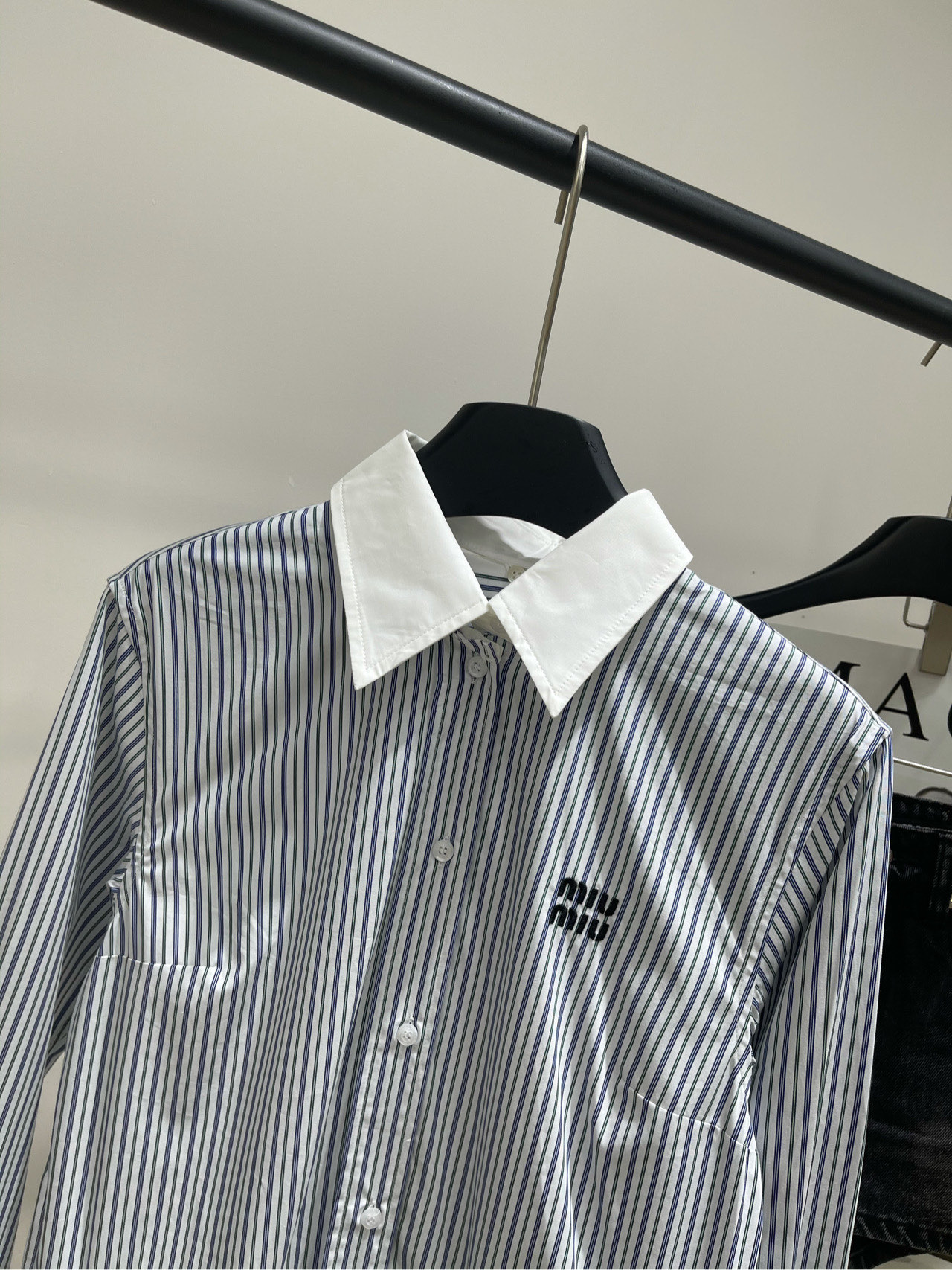 【M蓝绿竖条纹纽扣拼接衬衫裙】🔺，面料：全棉颜色：蓝绿条纹𝐌𝐈*｜褶皱条纹府绸连衣裙25SS早秋新款上新