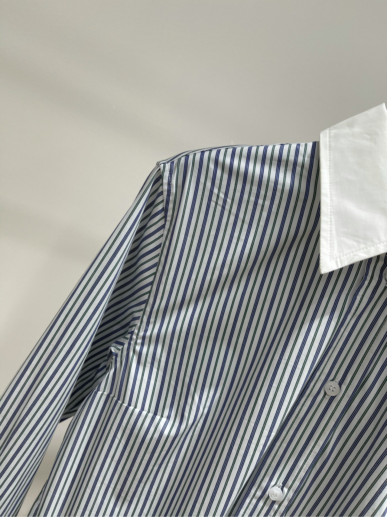 【M蓝绿竖条纹纽扣拼接衬衫裙】🔺，面料：全棉颜色：蓝绿条纹𝐌𝐈*｜褶皱条纹府绸连衣裙25SS早秋新款上新