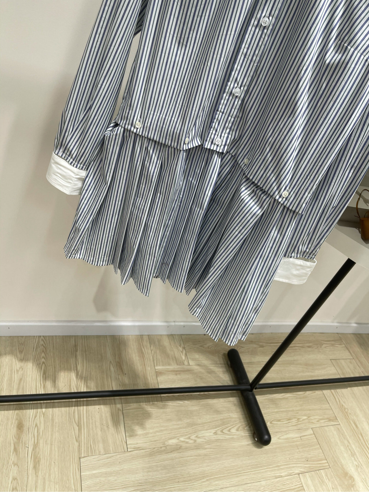 【M蓝绿竖条纹纽扣拼接衬衫裙】🔺，面料：全棉颜色：蓝绿条纹𝐌𝐈*｜褶皱条纹府绸连衣裙25SS早秋新款上新