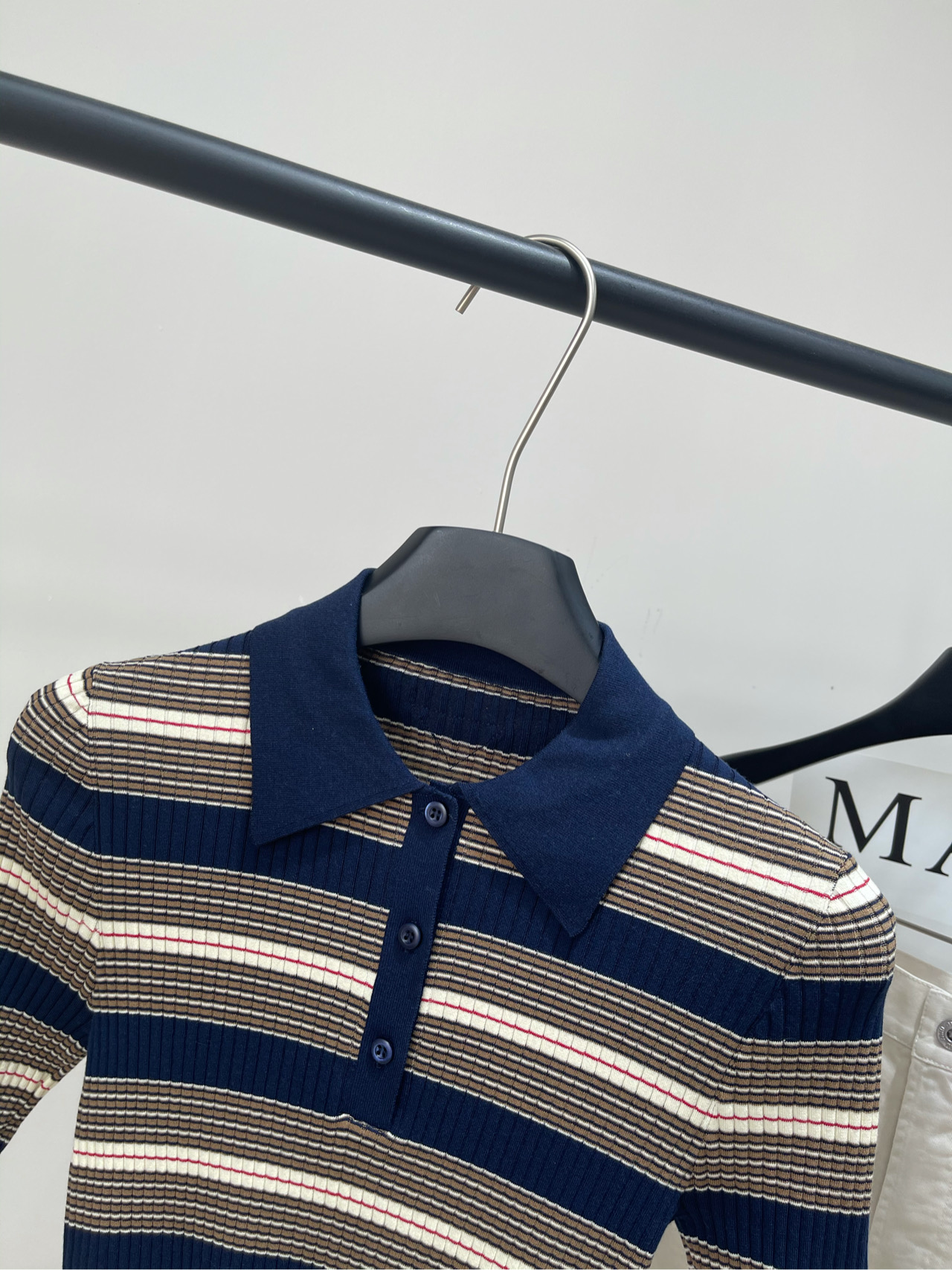 【P蓝棕细条纹polo针织短袖】🔺，面料：棉+氨纶颜色：蓝棕细条纹🆕Prad* 25SS春夏新款 间色条