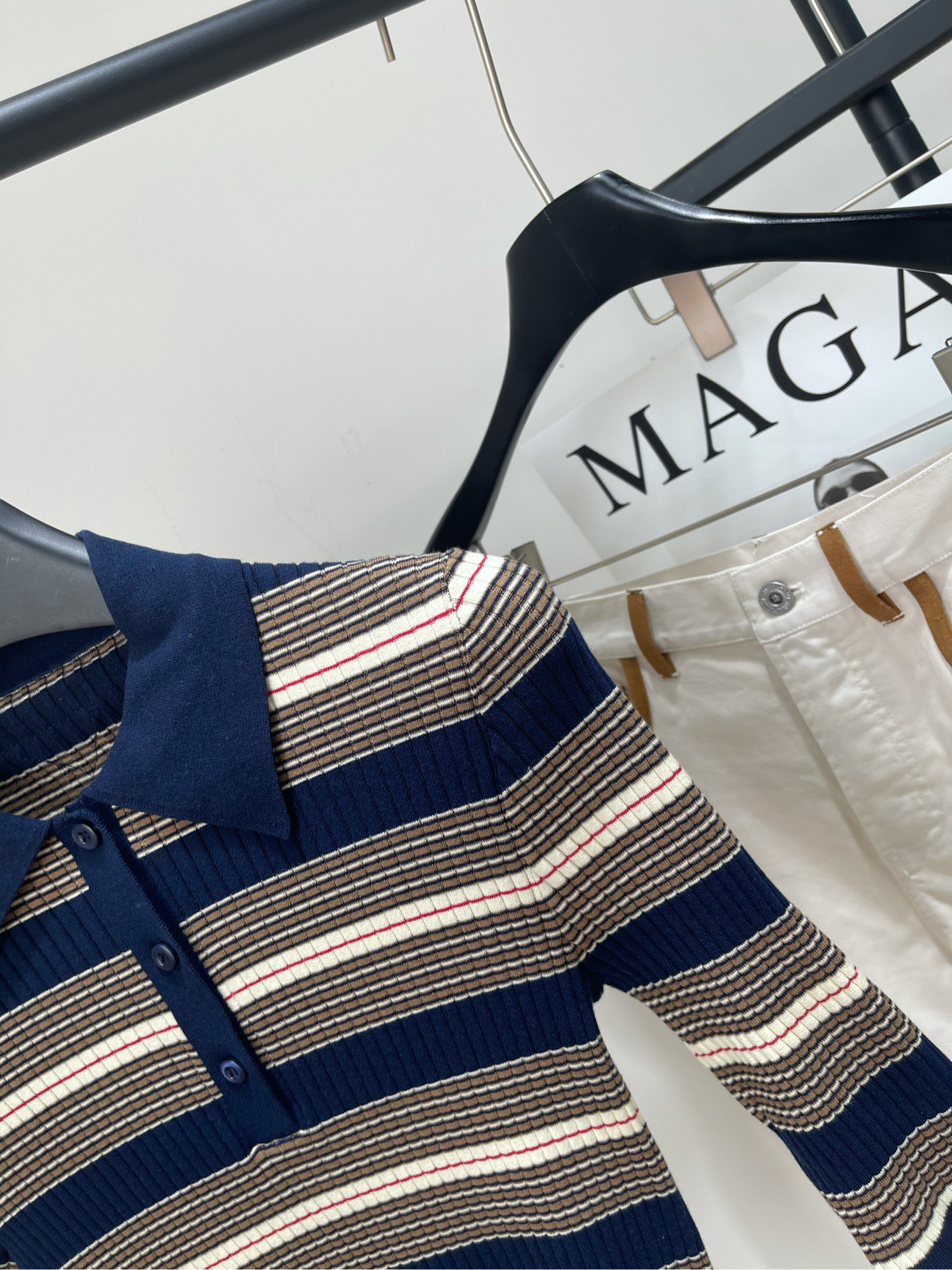 【P蓝棕细条纹polo针织短袖】🔺，面料：棉+氨纶颜色：蓝棕细条纹🆕Prad* 25SS春夏新款 间色条