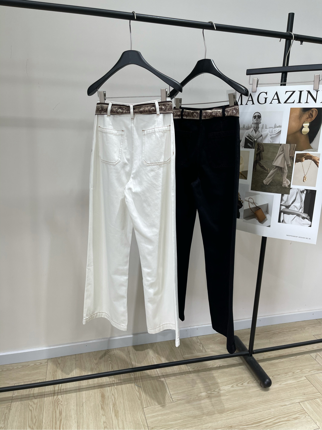 【丝巾腰带牛仔长裤】🔺，面料：牛仔棉颜色：白色、黑色🆕小众设计师品牌 25Fw早秋新款 丝巾双口袋牛仔裤