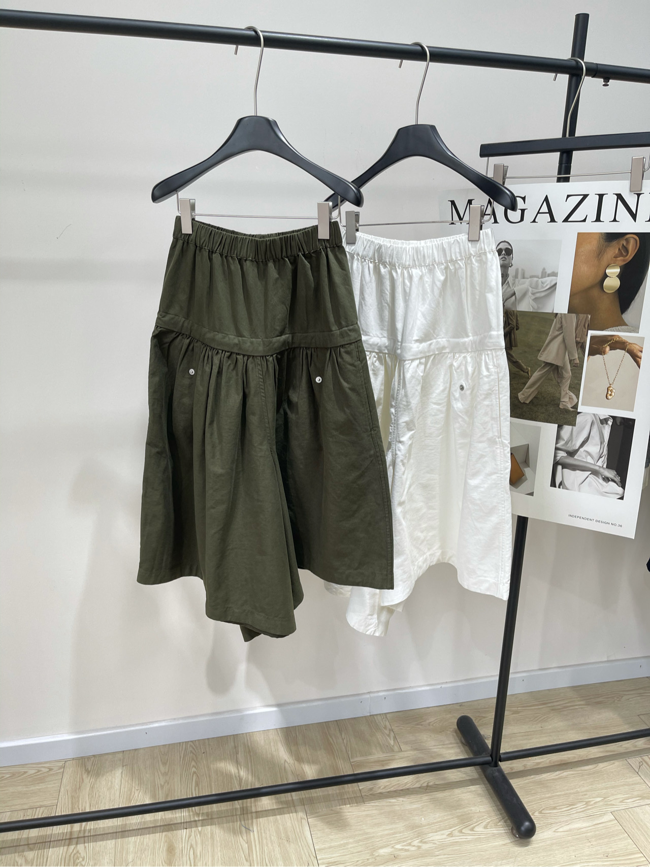 【yy不规则两穿工装风裙裤】🔺，面料：棉颜色：白色、军绿open yy 25AW 翻腰宽松不对称系腰宽松