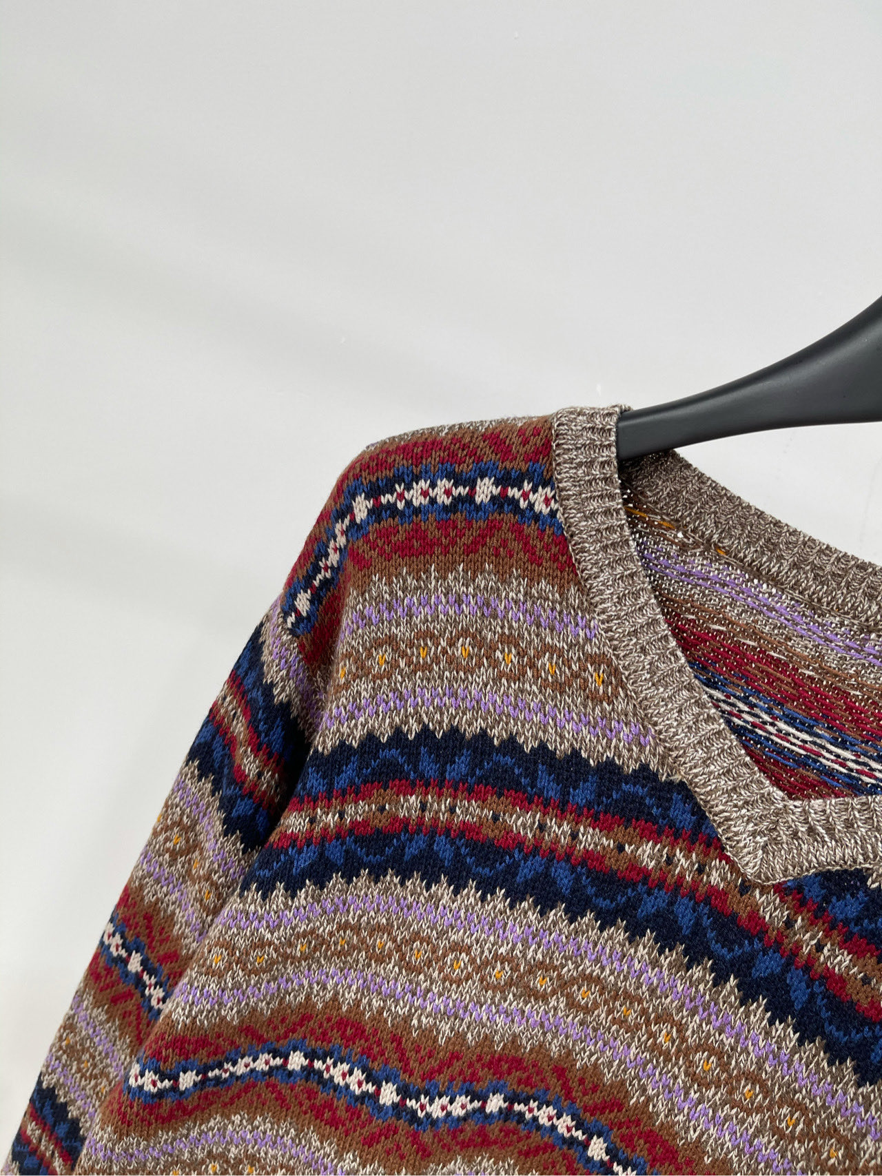 【拉夫复古费尔岛长袖V领毛衣】🔺，面料：聚酯纤维+羊毛混纺颜色：图片色✨新款重工多色提花工艺 极具北欧风