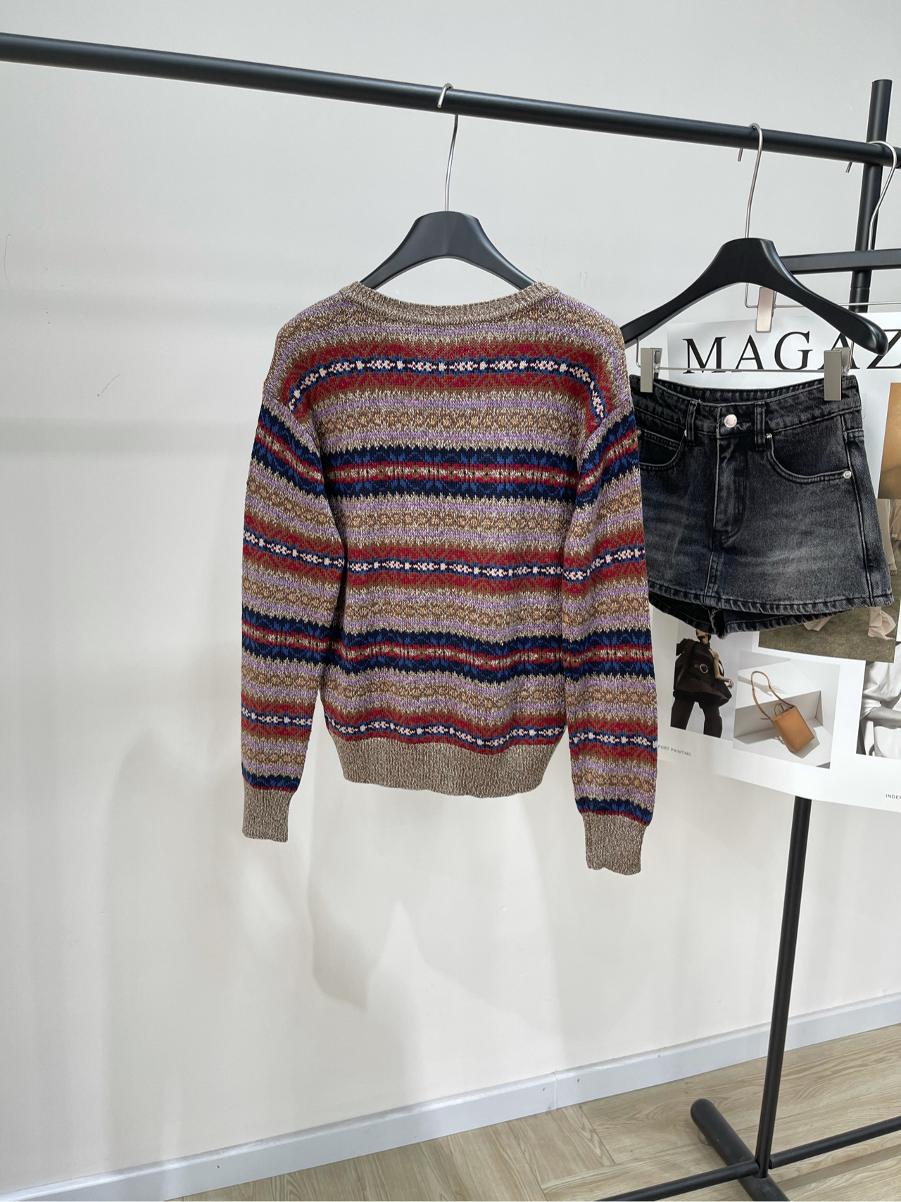 【拉夫复古费尔岛长袖V领毛衣】🔺，面料：聚酯纤维+羊毛混纺颜色：图片色✨新款重工多色提花工艺 极具北欧风