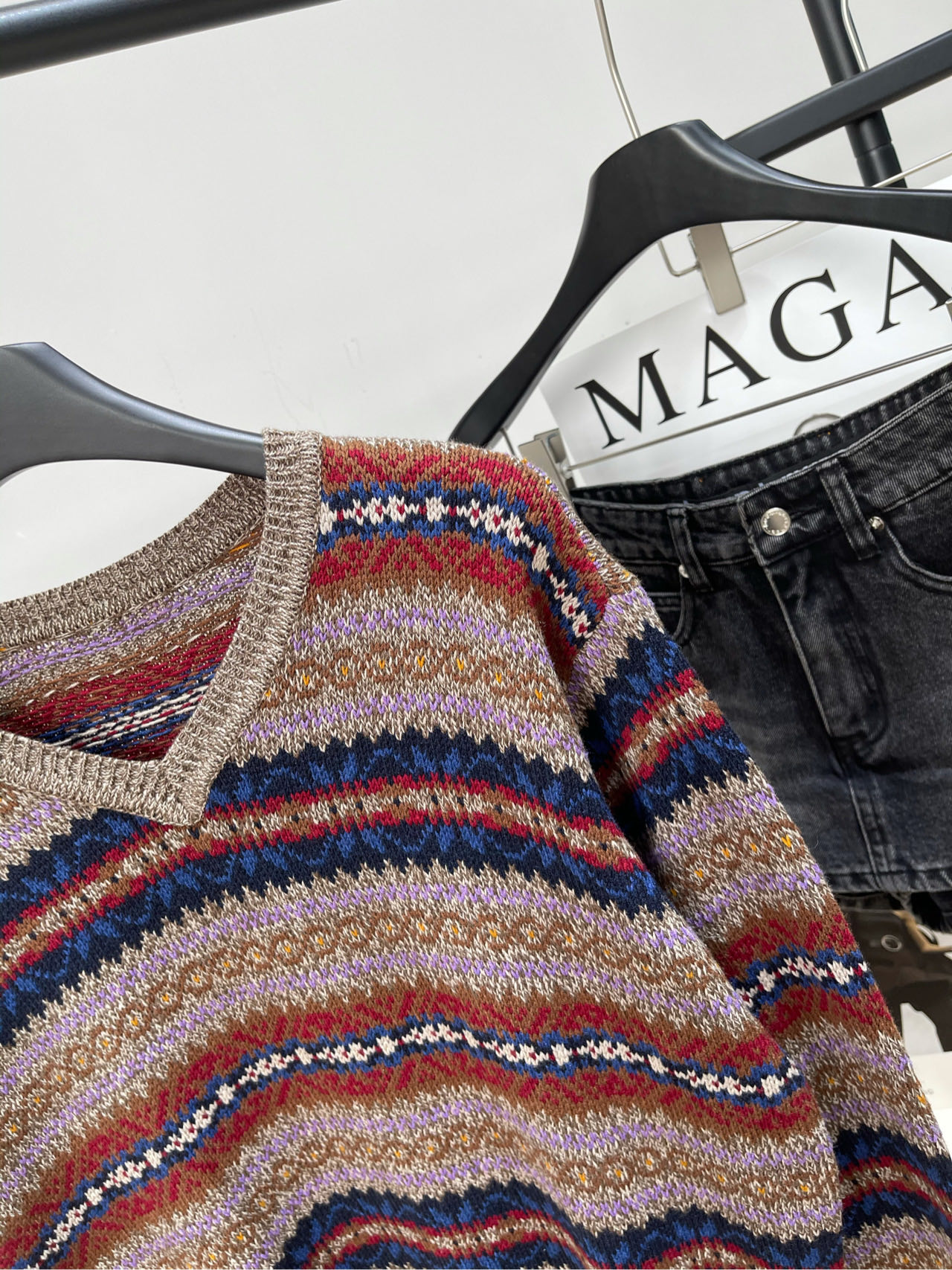 【拉夫复古费尔岛长袖V领毛衣】🔺，面料：聚酯纤维+羊毛混纺颜色：图片色✨新款重工多色提花工艺 极具北欧风