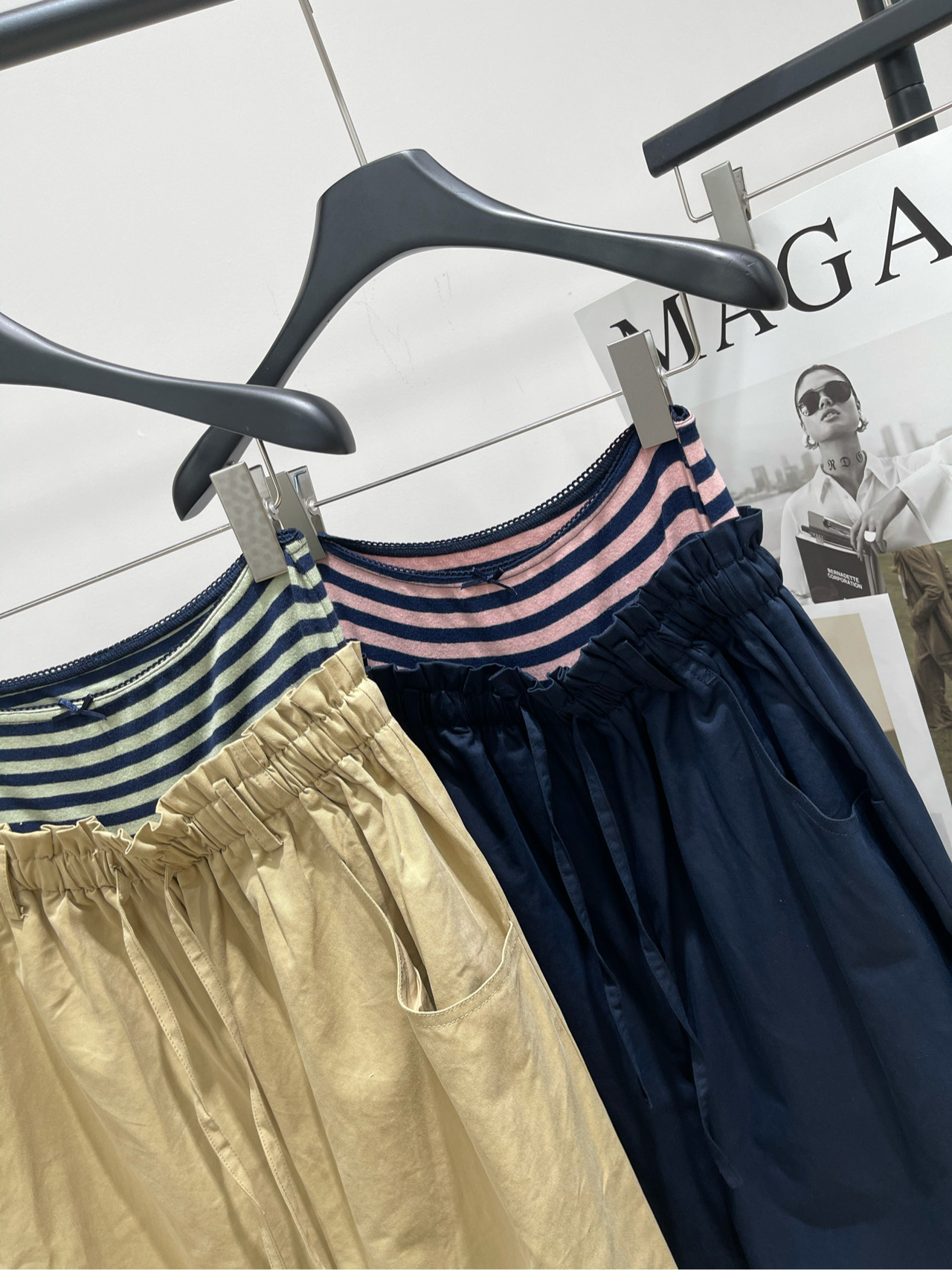 【RA彩条双腰头工装阔腿长裤】🔺，面料：棉+莱赛尔颜色：卡其色，藏蓝色RARE 25AW秋冬新款 双腰头