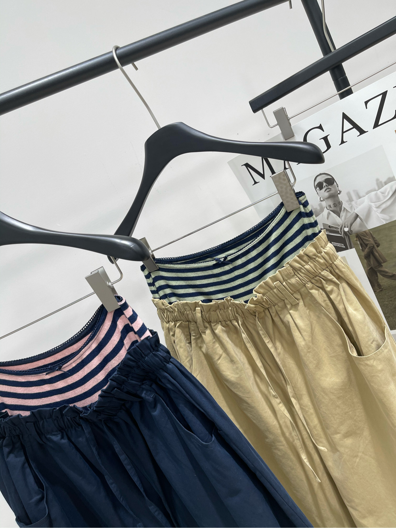 【RA彩条双腰头工装阔腿长裤】🔺，面料：棉+莱赛尔颜色：卡其色，藏蓝色RARE 25AW秋冬新款 双腰头