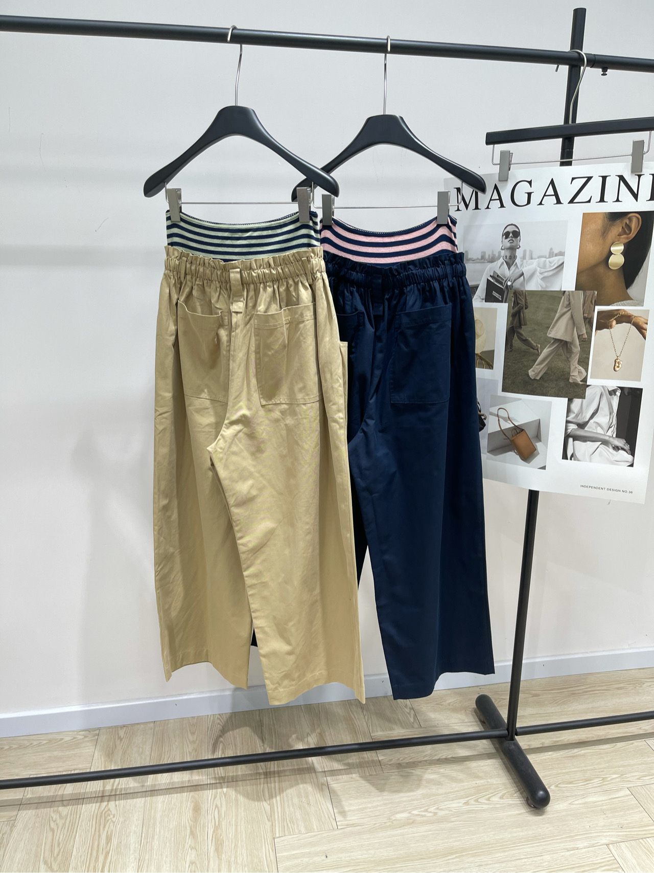 【RA彩条双腰头工装阔腿长裤】🔺，面料：棉+莱赛尔颜色：卡其色，藏蓝色RARE 25AW秋冬新款 双腰头