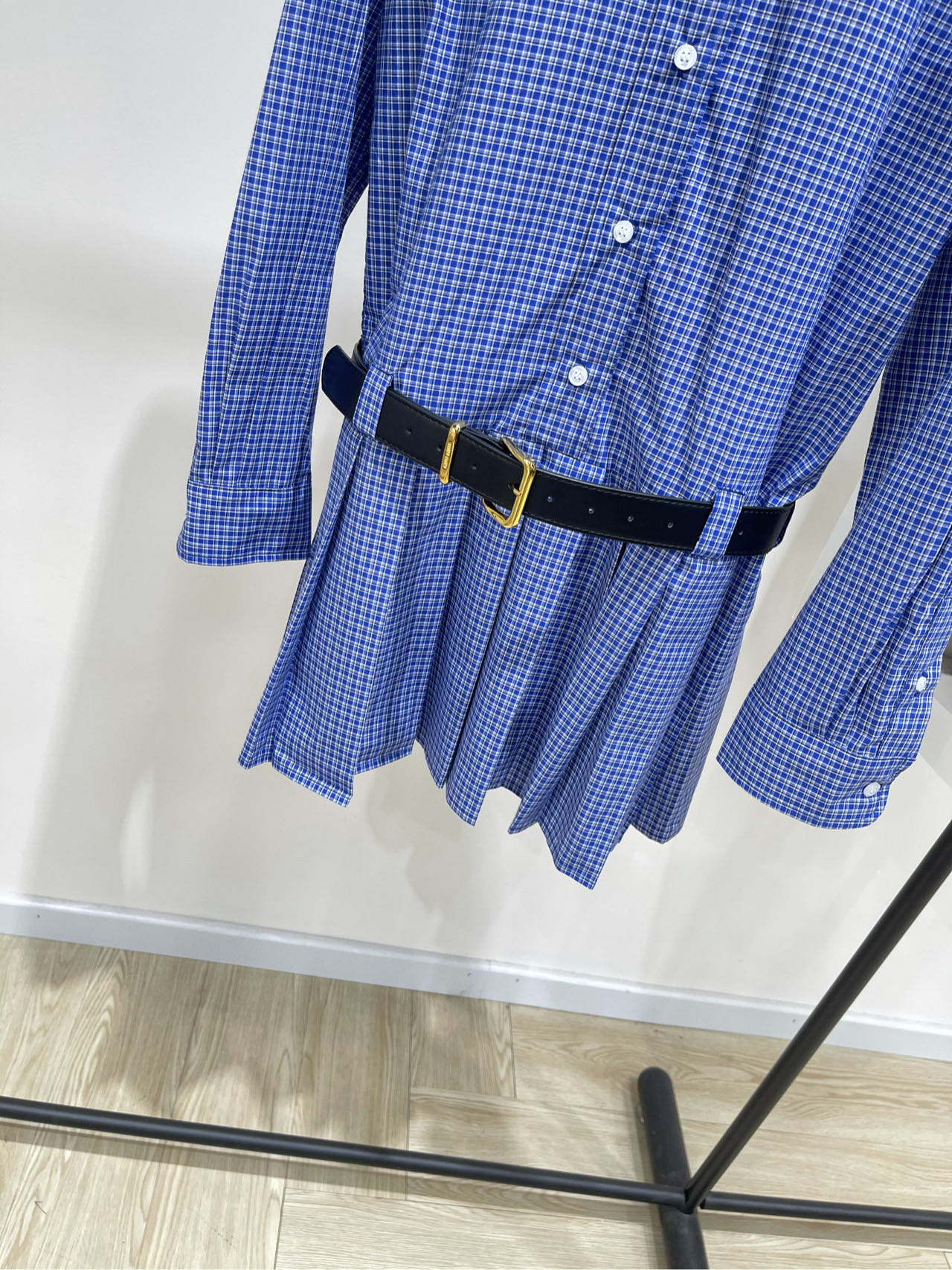 【M蓝黑细格子腰带衬衫裙】🔺，面料：全棉颜色：蓝色（配腰带）🆕MiuMi* 25Fw早秋新款 格纹收腰衬