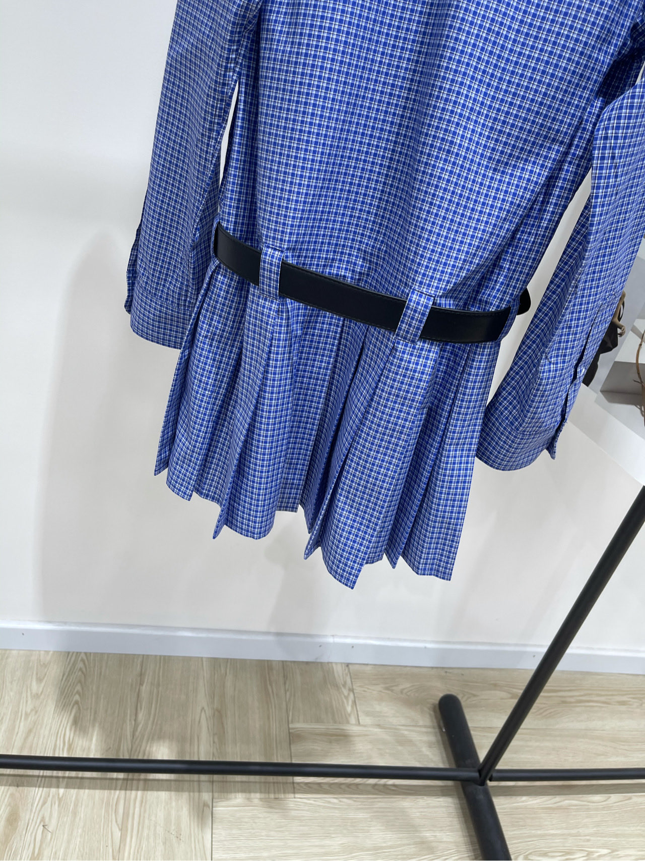 【M蓝黑细格子腰带衬衫裙】🔺，面料：全棉颜色：蓝色（配腰带）🆕MiuMi* 25Fw早秋新款 格纹收腰衬