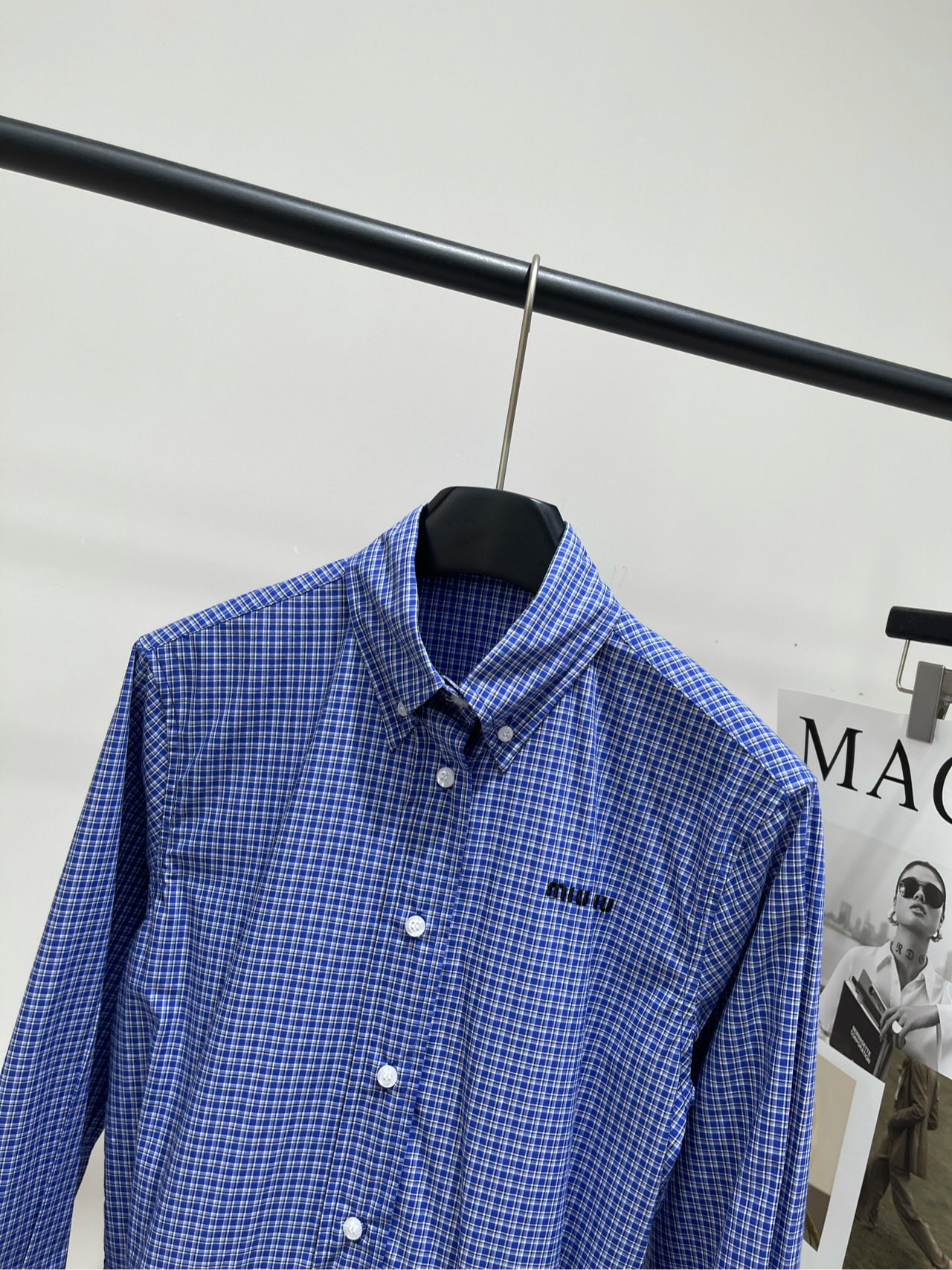 【M蓝黑细格子腰带衬衫裙】🔺，面料：全棉颜色：蓝色（配腰带）🆕MiuMi* 25Fw早秋新款 格纹收腰衬