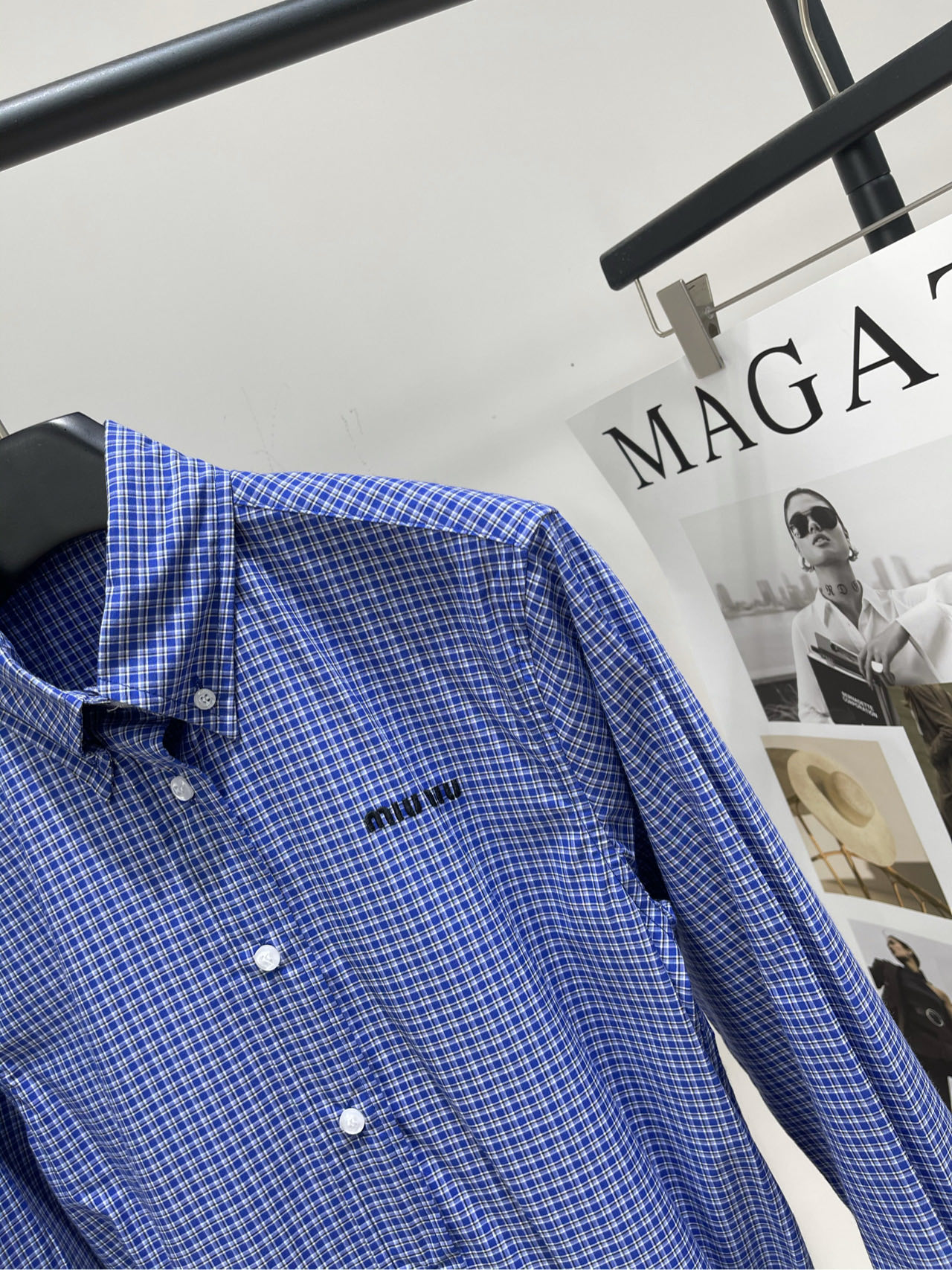 【M蓝黑细格子腰带衬衫裙】🔺，面料：全棉颜色：蓝色（配腰带）🆕MiuMi* 25Fw早秋新款 格纹收腰衬