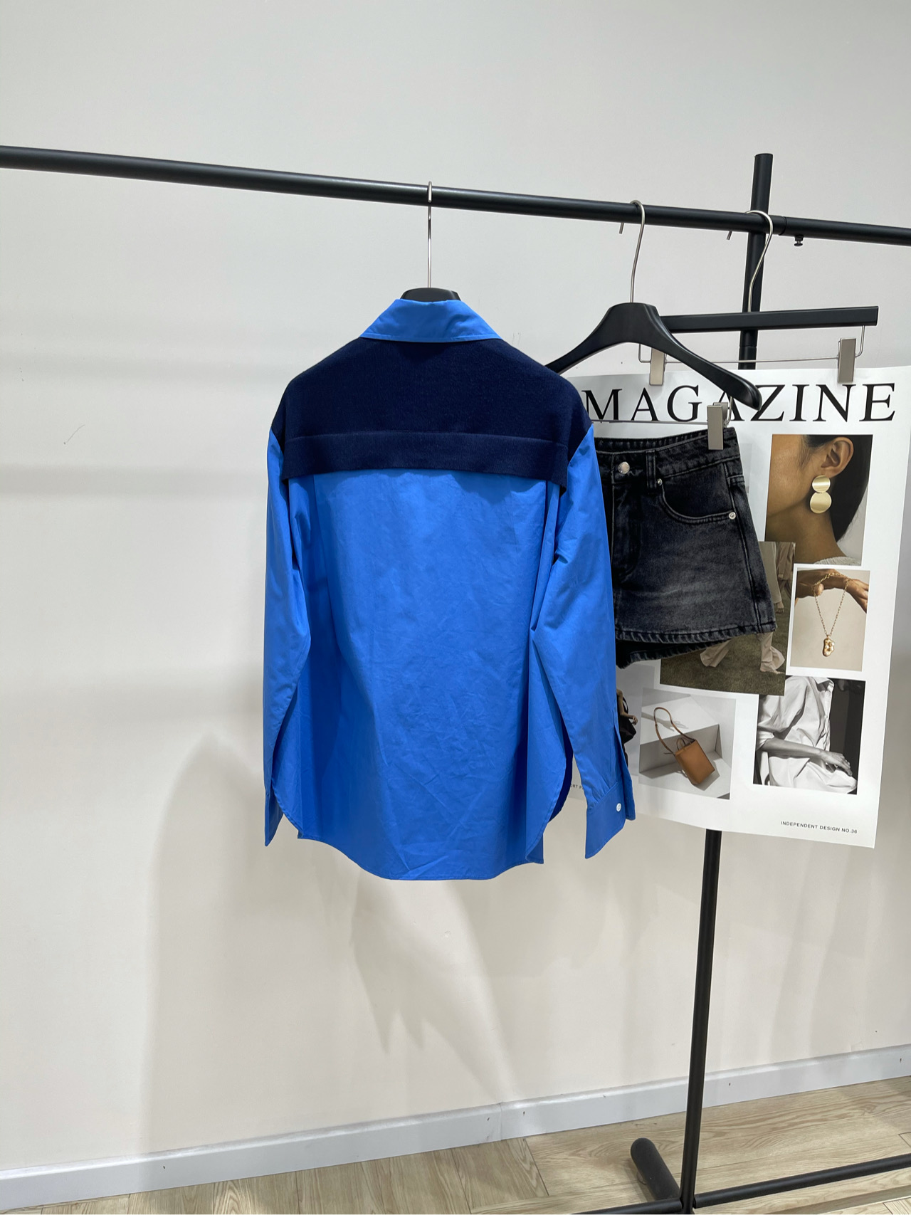 【Ann宝蓝色披肩蝴蝶刺绣中长衬衫】🔺，面料：棉+羊毛颜色：宝蓝色ANN ANDELMAN超爱的一款衬衫