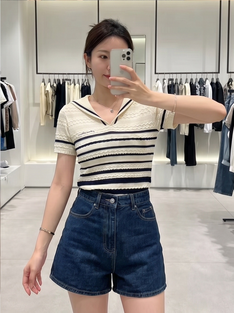 NO:842192,Contrasting color stripes, simple and retro, light and breathable, super comfortable to wear in summer!  Short-sleeved, loose fit, slim and versatile, suitable for daily commuting and casual occasions, T-shirt,19860909撞色条纹搭配,简约又复古,轻薄透气 夏天穿超舒服！短袖宽松版型,显瘦又百搭 日常通勤、休闲场合都能hold住,,T-shirt,,Women's clothing