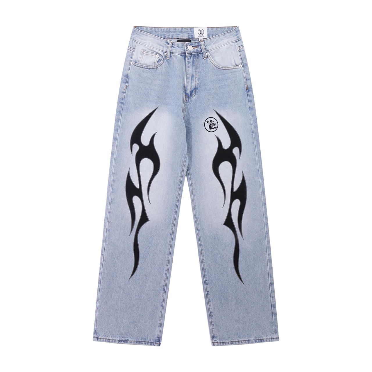 Hellstar’s New Hyena Logo Blue Jeans in Water Wash, Sizes S-XL, Code 265