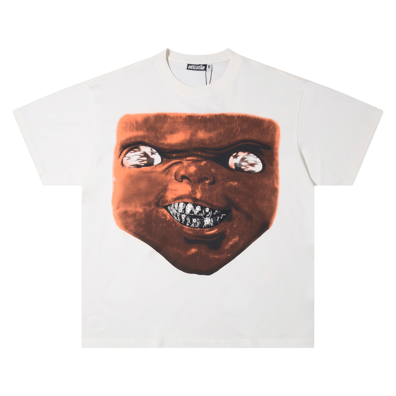 Hellstar 25s Logo T-shirt in White, Sizes S-XL, 240g Cotton, Code S-XL.