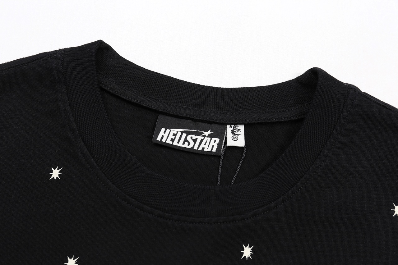 Hellstar Star Logo Seal Shaft T-shirt in Water Wash Black, 250g Cotton, S-XL Sizes - 图片 3