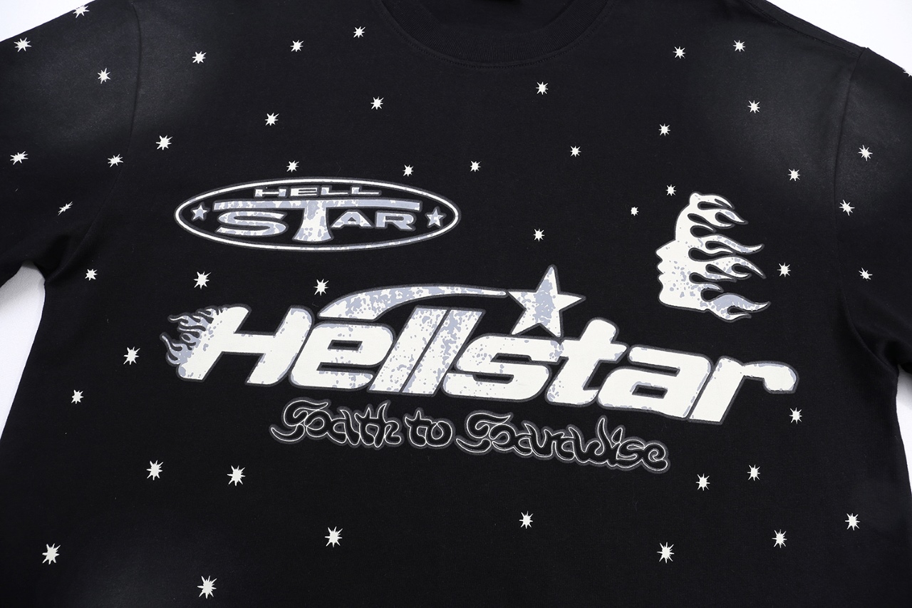 Hellstar Star Logo Seal Shaft T-shirt in Water Wash Black, 250g Cotton, S-XL Sizes - 图片 5
