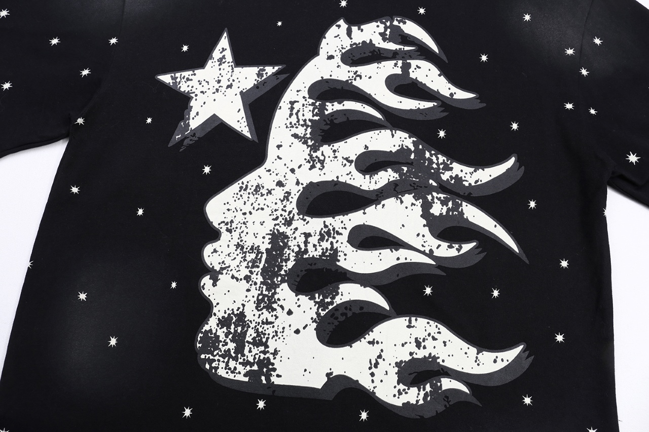 Hellstar Star Logo Seal Shaft T-shirt in Water Wash Black, 250g Cotton, S-XL Sizes - 图片 6