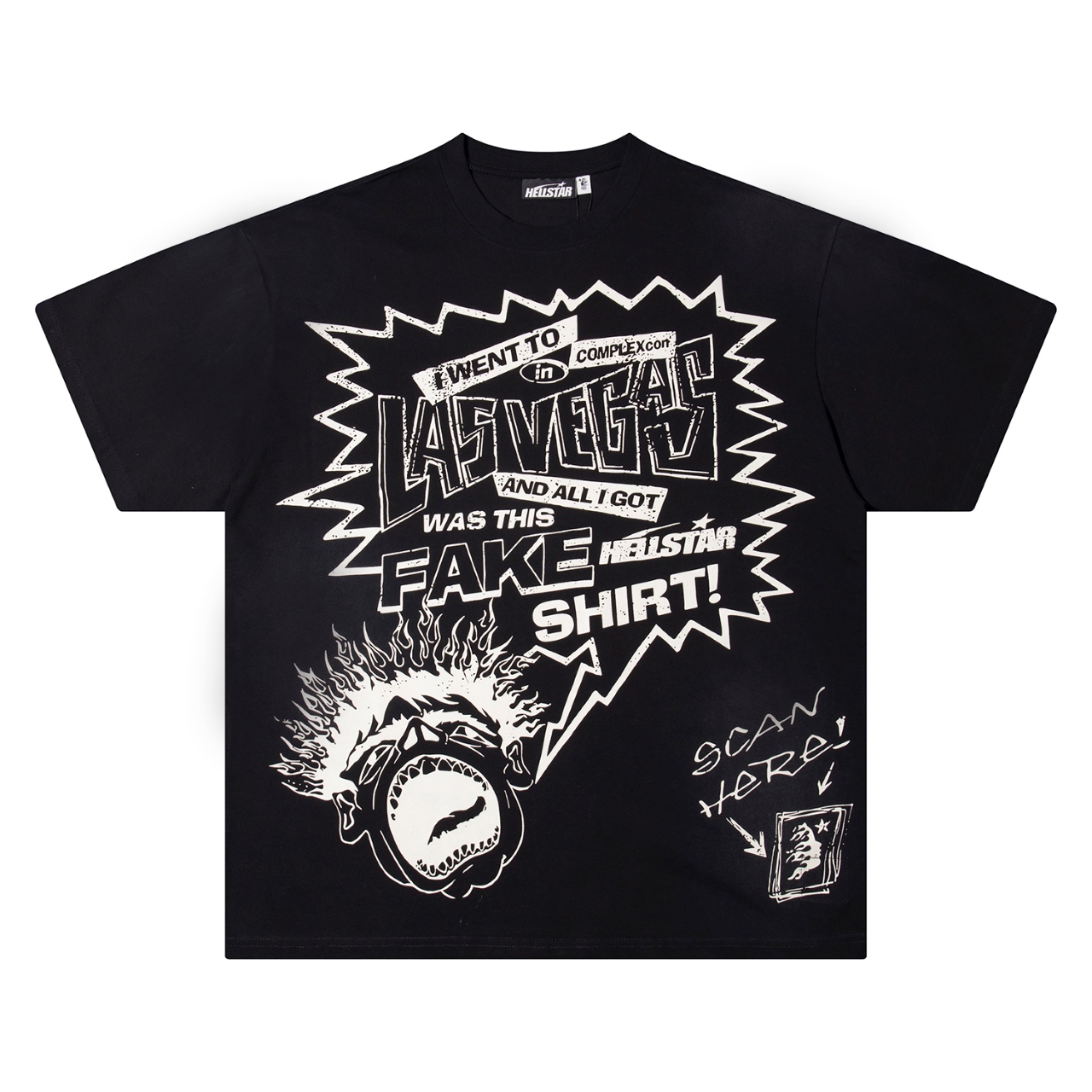 New Hellstar Star 25s Logo Cotton T-shirt in Black and White, Sizes S-XL