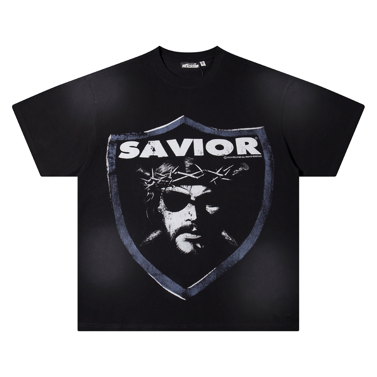 Hellstar Star 25s Cotton T-shirt in Water Wash Black, Sizes S-XL, 250g Cotton.