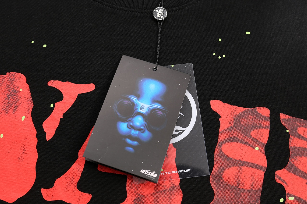 Water Washing Black Cotton T-Shirt with Hellstar Logo in Various Sizes. - 图片 4
