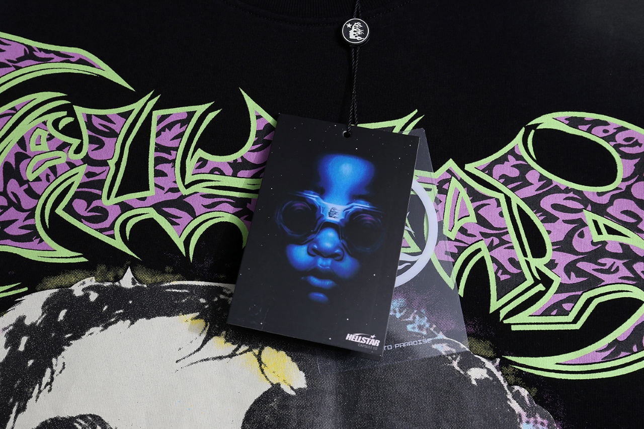 “Black Cotton Tulip T-Shirt, Sizes S-XL, Hellstar Design, Code 133” - 图片 4