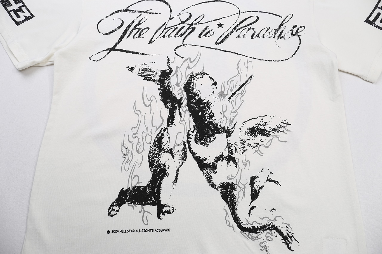 New Hellstar Star 25s Angel of Hell Logo Cotton T-shirt in White (S-XL) – $120 - 图片 5