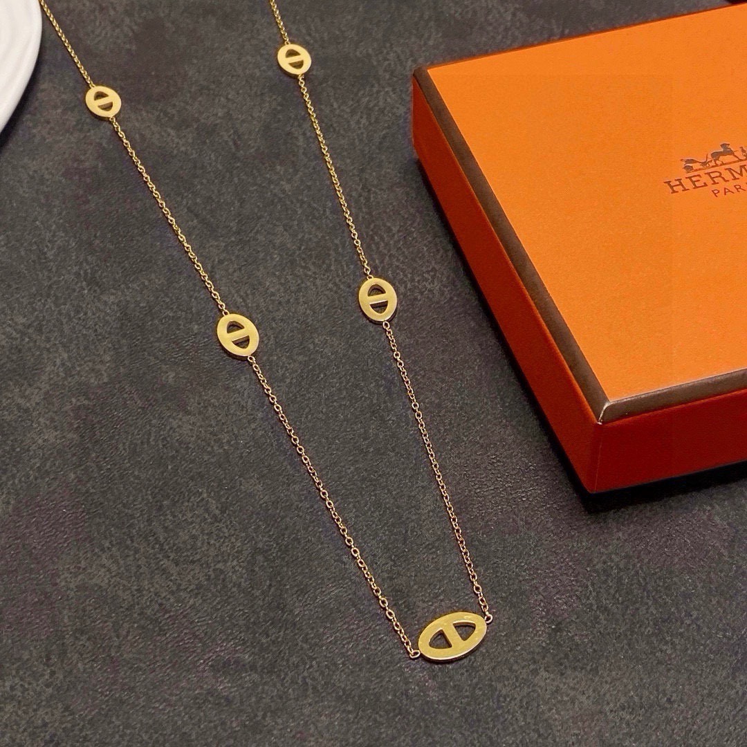 Hermès 小红书推荐新款长款项链 爱马仕Hermes猪鼻子最新款长款项链 可以叠戴 14K精钢保色超个性