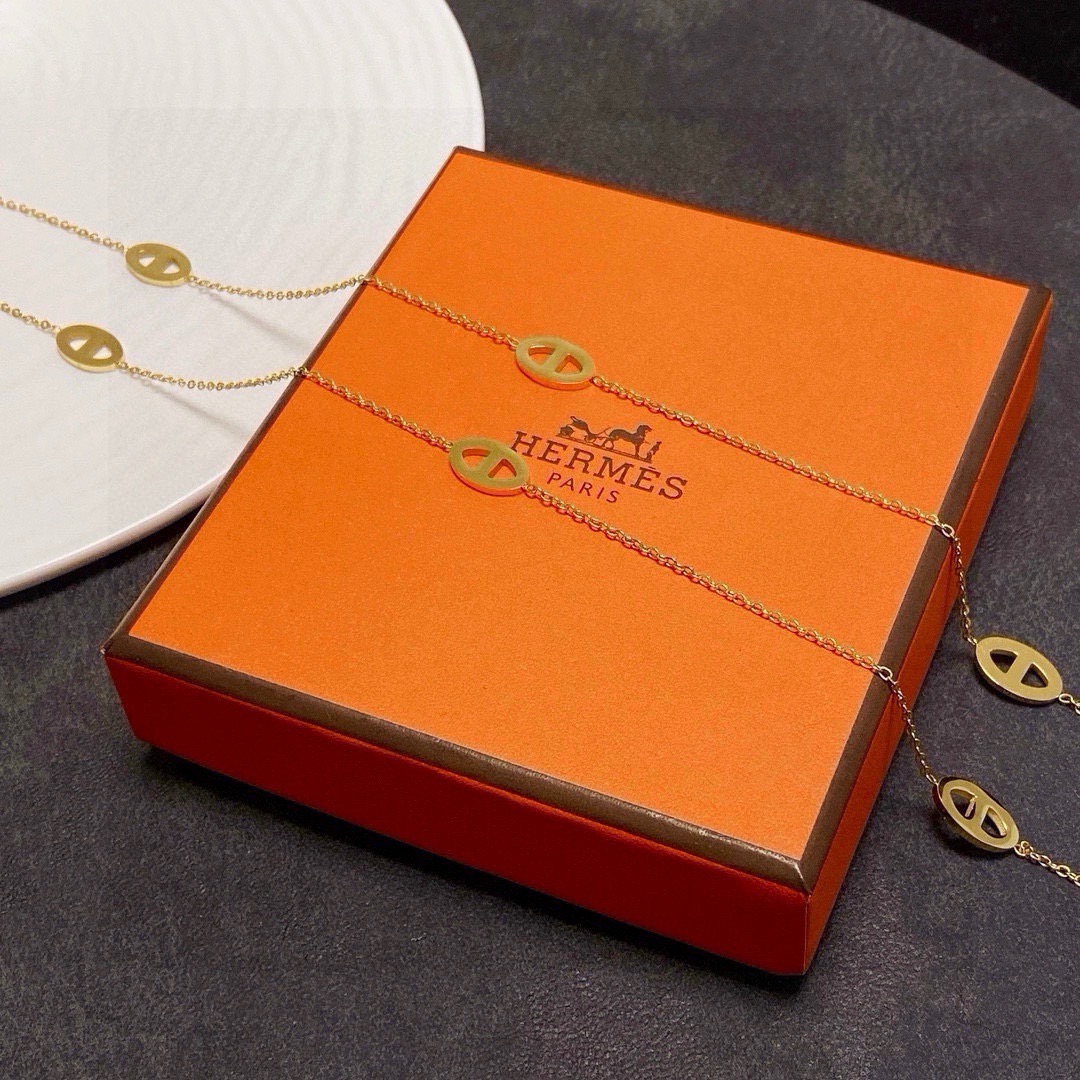 Hermès 小红书推荐新款长款项链 爱马仕Hermes猪鼻子最新款长款项链 可以叠戴 14K精钢保色超个性