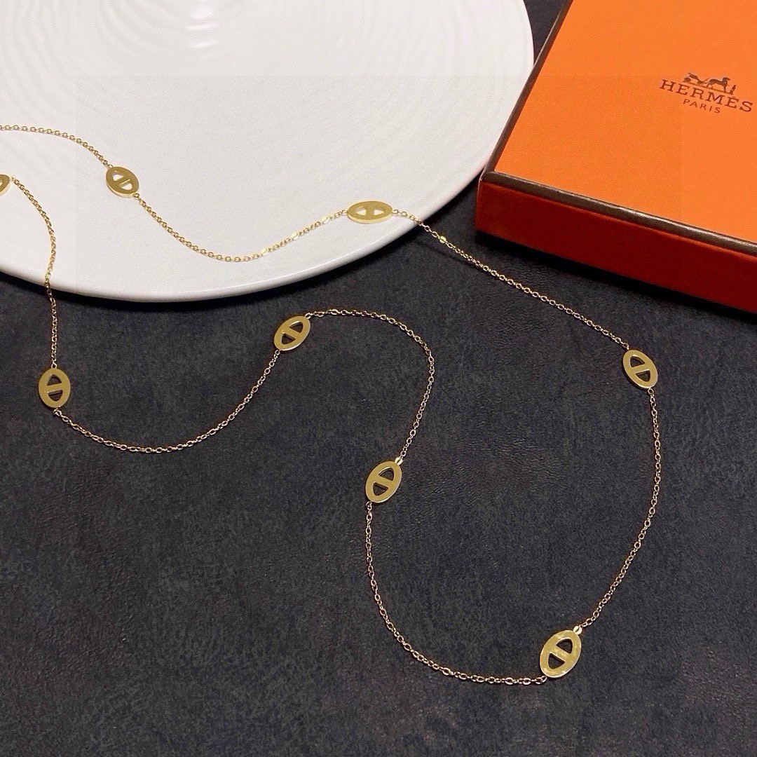 Hermès 小红书推荐新款长款项链 爱马仕Hermes猪鼻子最新款长款项链 可以叠戴 14K精钢保色超个性