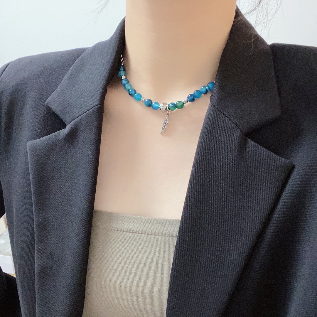 Chanel 香奈儿Chanel字母双C高级突天然海蓝宝水晶珠子项链