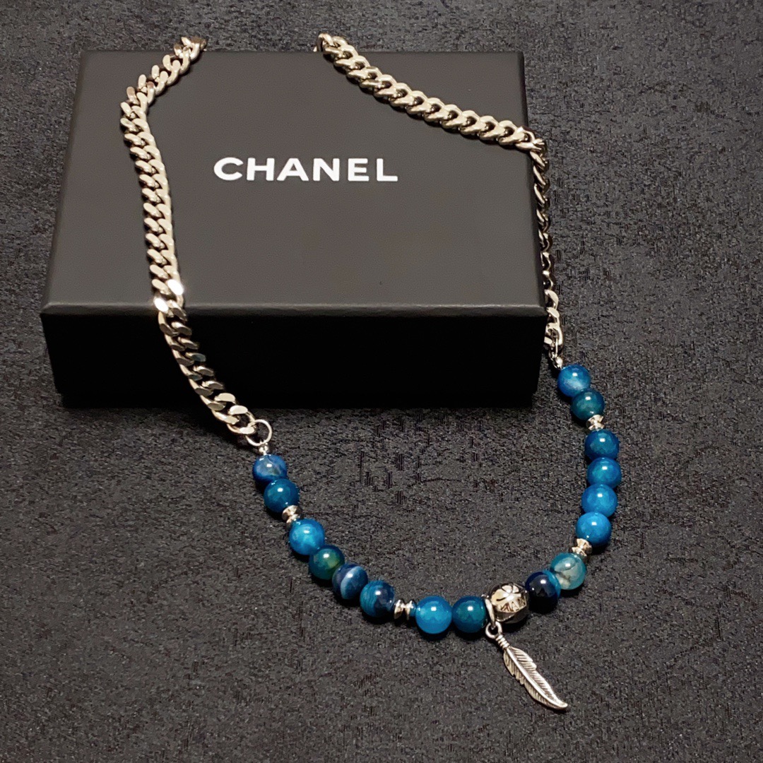 Chanel 香奈儿Chanel字母双C高级突天然海蓝宝水晶珠子项链