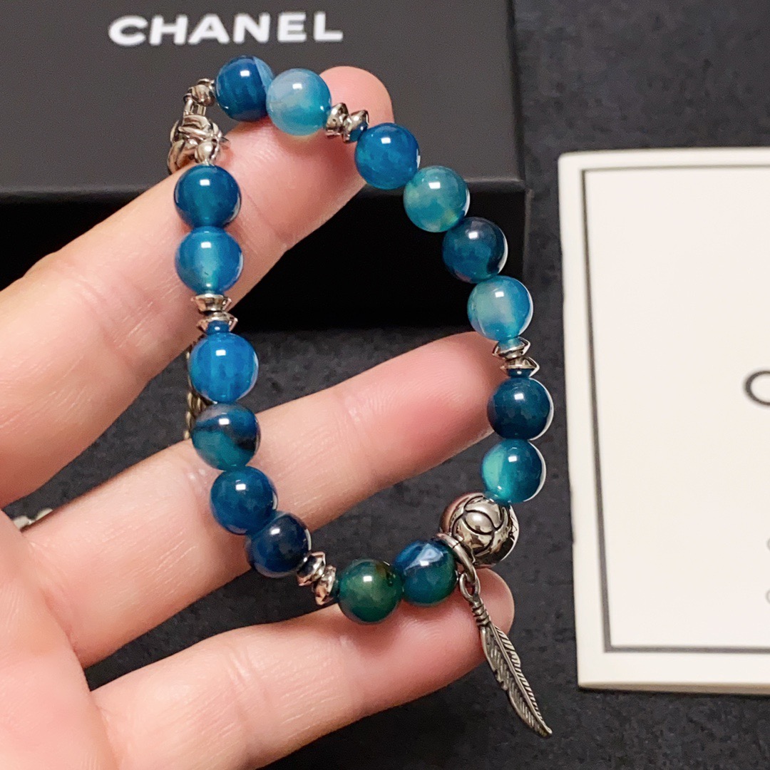 Chanel 香奈儿Chanel字母双C高级突天然海蓝宝水晶珠子项链