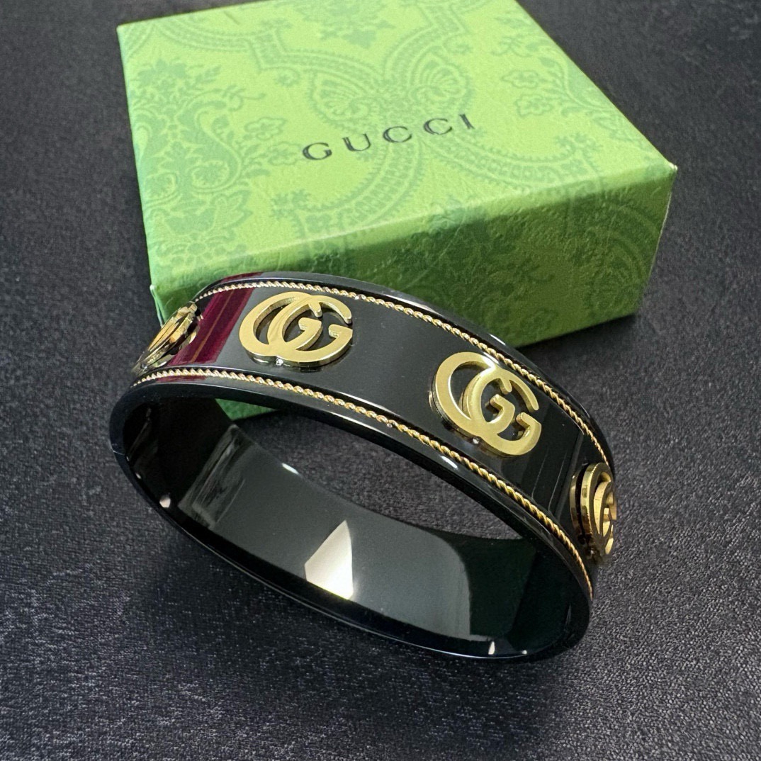 Gucci 新款 古驰Gucci双G炭黑宽版情侣中性款手镯 bling