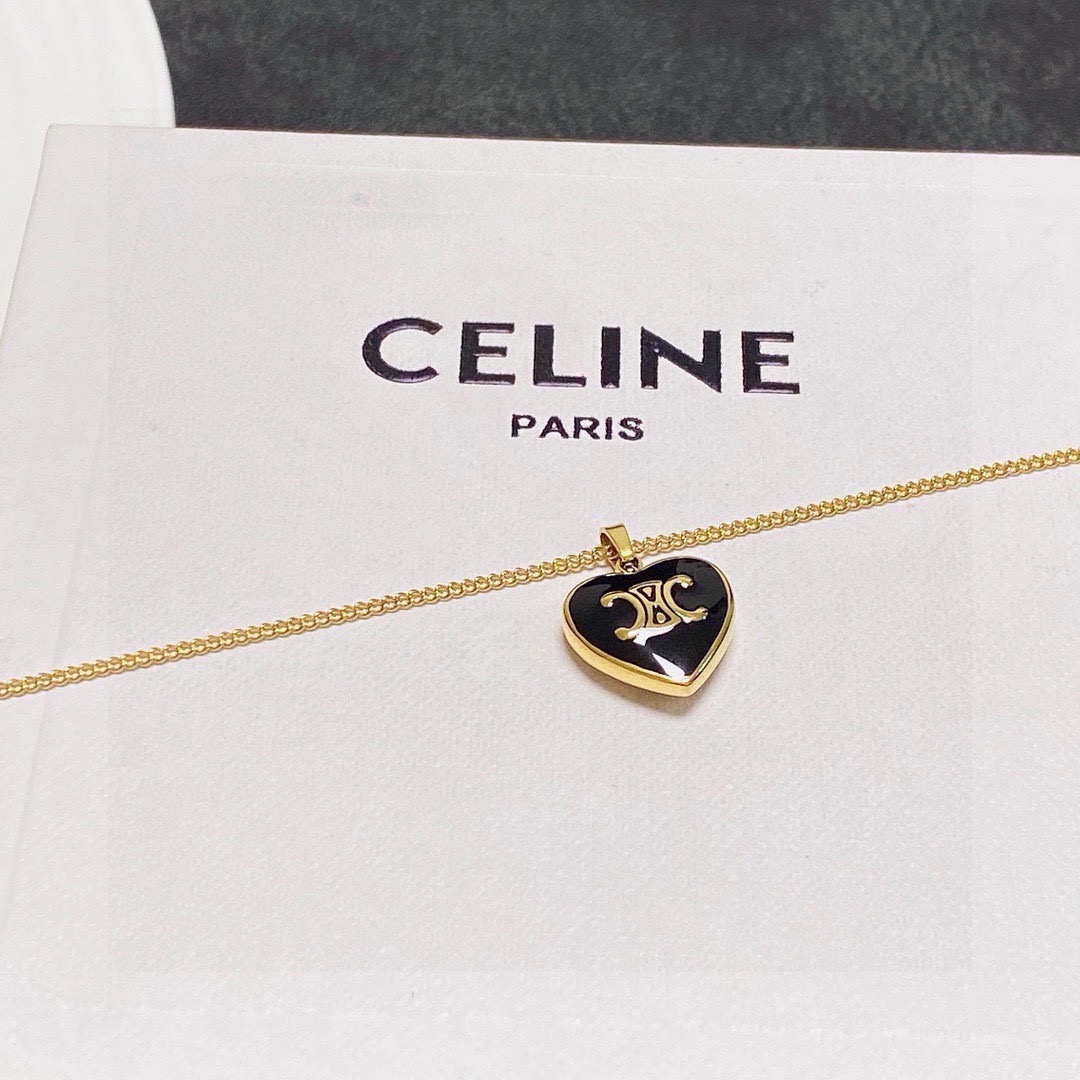 Celine Celine赛琳凯旋门吊坠黑色爱心 项链 搭配凯旋门图案