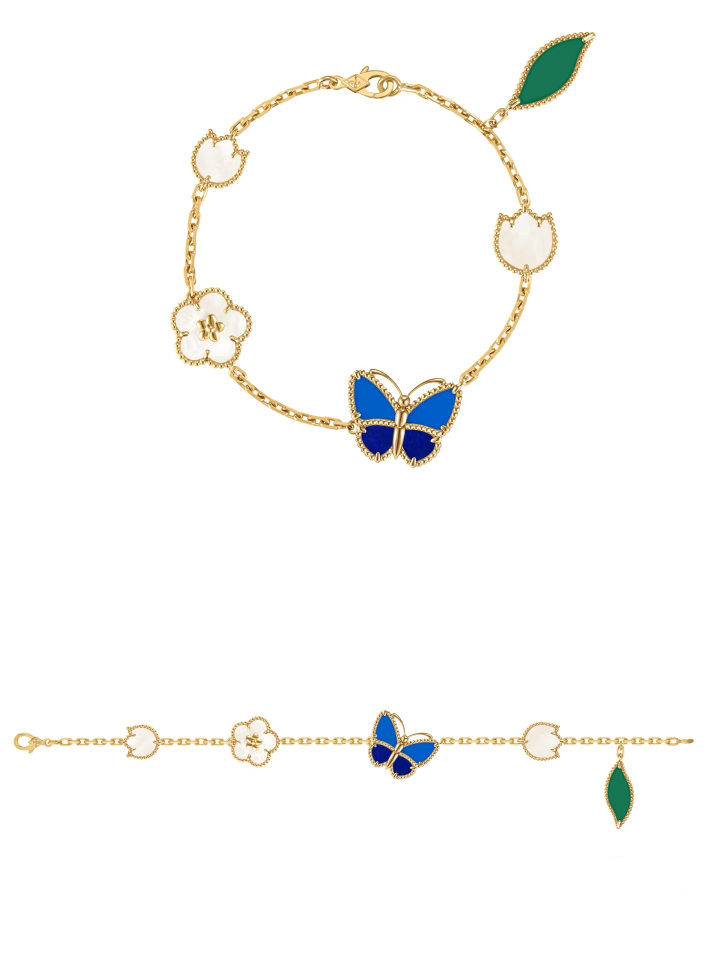 NO:767249,New product launch hot vca Van Cleef & Arpels Lucky Spring series yellow gold lapis lazuli white mother-of-pearl five-flower bracelet (rose gold, gold, silver), jewelry boutique, van cleef, bracelet19860909新品上市爆款vca 梵克雅宝 Lucky Spring系列黄K金青金石白母贝五花手链（玫瑰金、金色、银色）,饰品精品,van cleef,bracelet,Jewelry