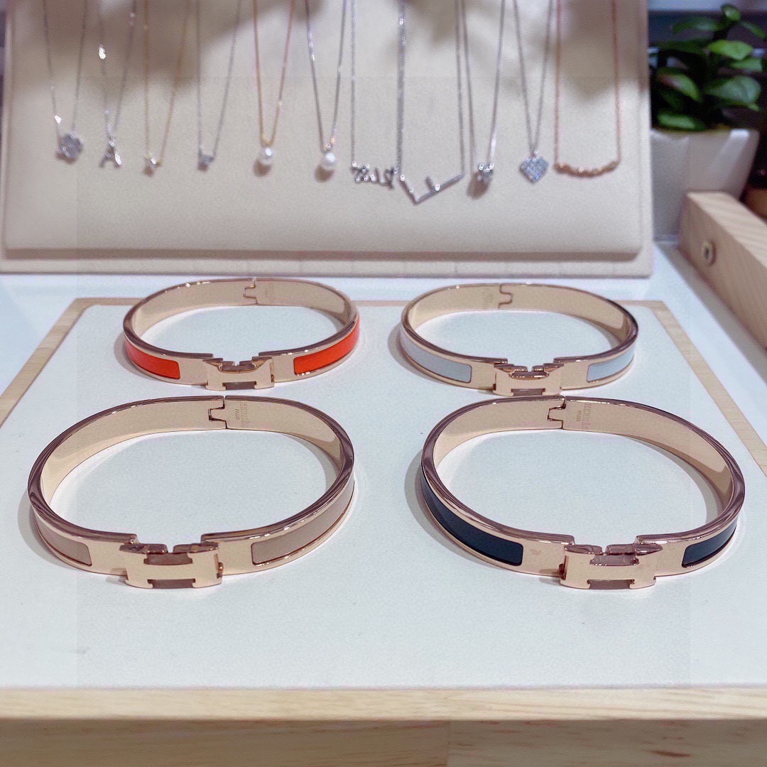 Hermes Clic H bracelet rose gold metal with black white orange beige enamel 8mm MM