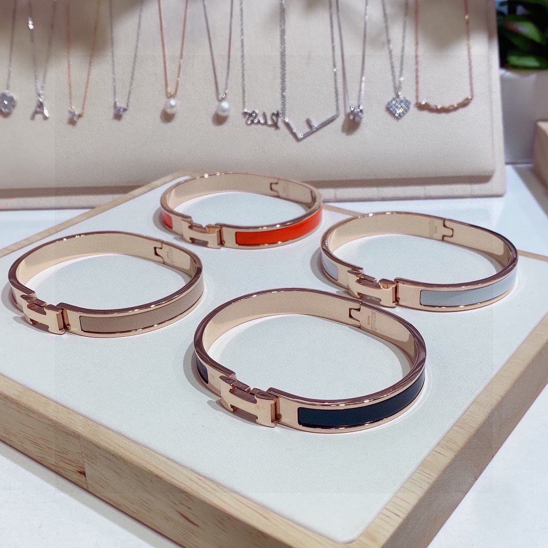 Hermes Clic H bracelet rose gold metal with black white orange beige enamel 8mm MM