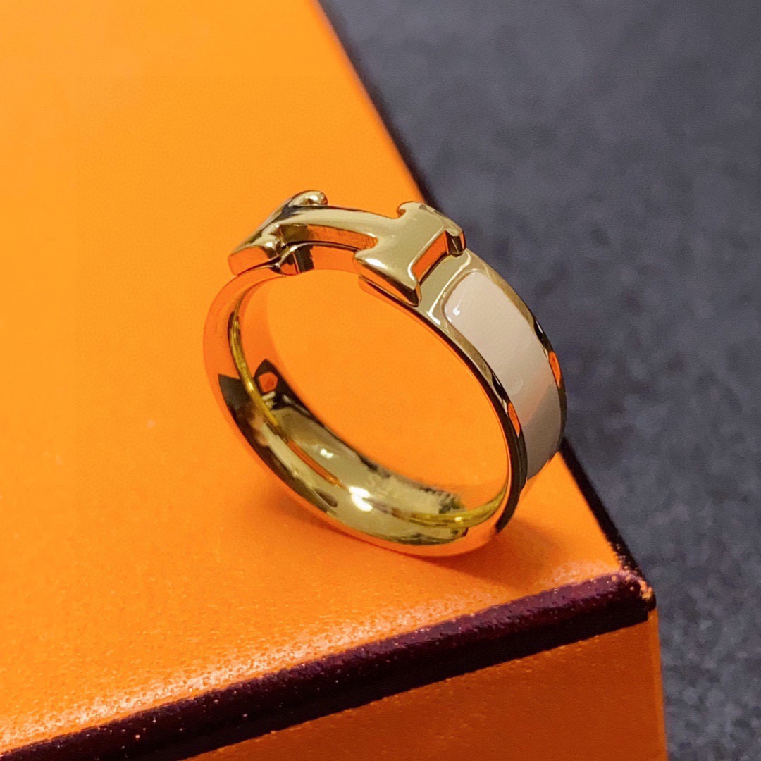 Hermes Clic H ring gold metal with cream enamel 7