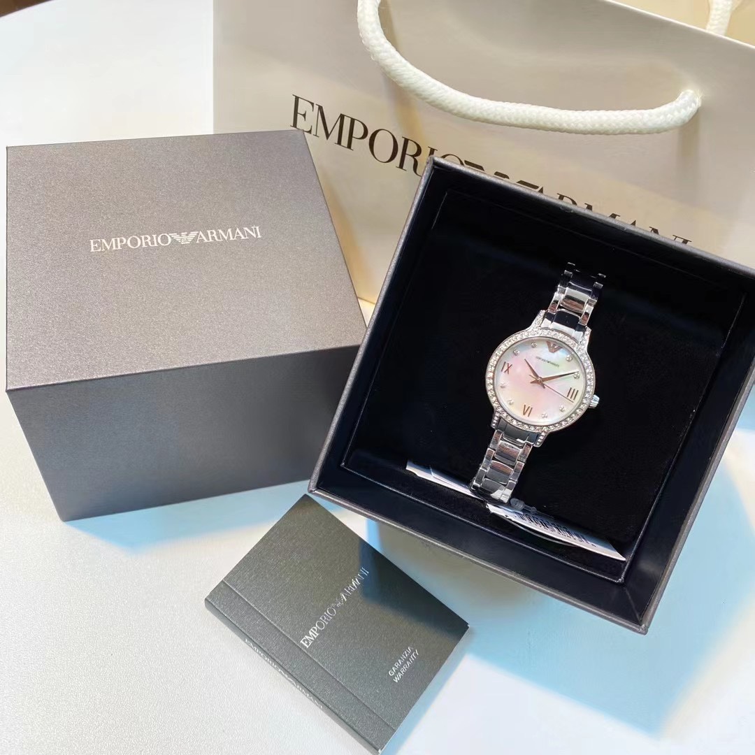 Caja por lotes de calidad auténtica Armani White Moonlight Series Reloj original Armani para mujer AR11484 El…