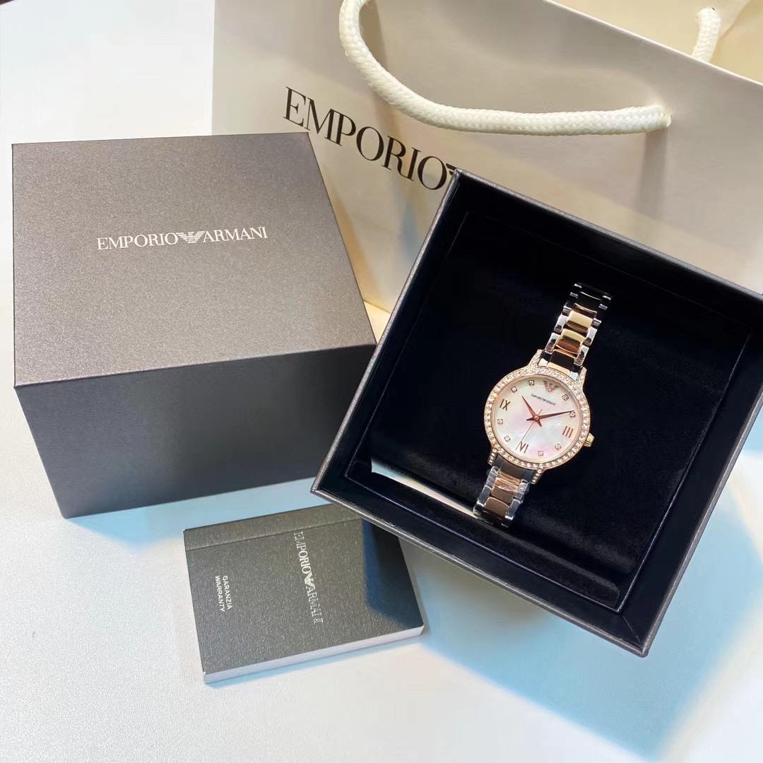 Caja por lotes de calidad auténtica Armani White Moonlight Series Reloj original Armani para mujer AR11499 Or…