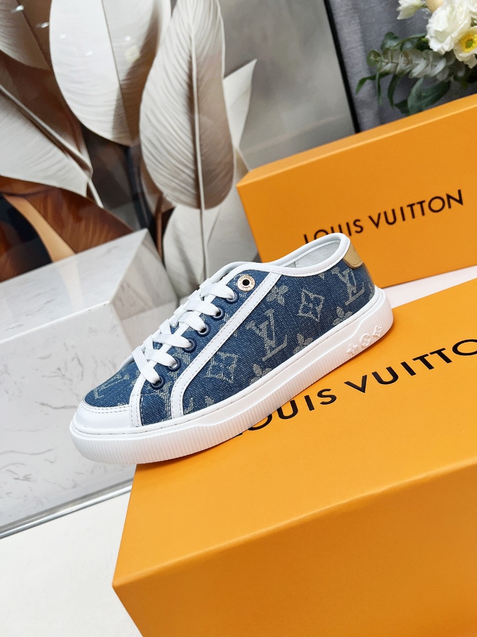 Louis Vuitton Denim Monogram Sneakers - Blue, Calf Leather, and Lambskin 4 a1742540735178 2558
