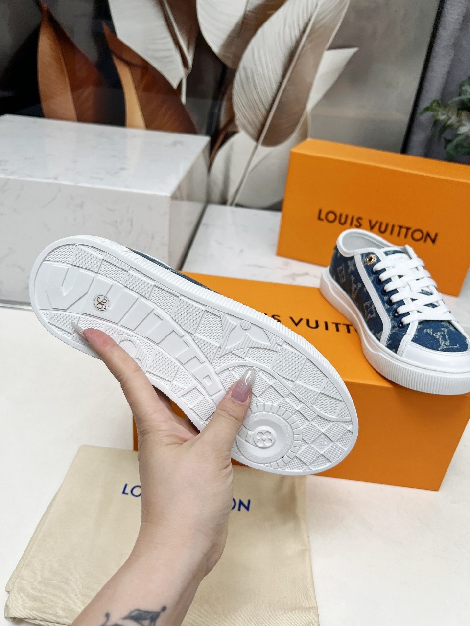 Louis Vuitton Denim Monogram Sneakers - Blue, Calf Leather, and Lambskin 7 a1742540735220 2607