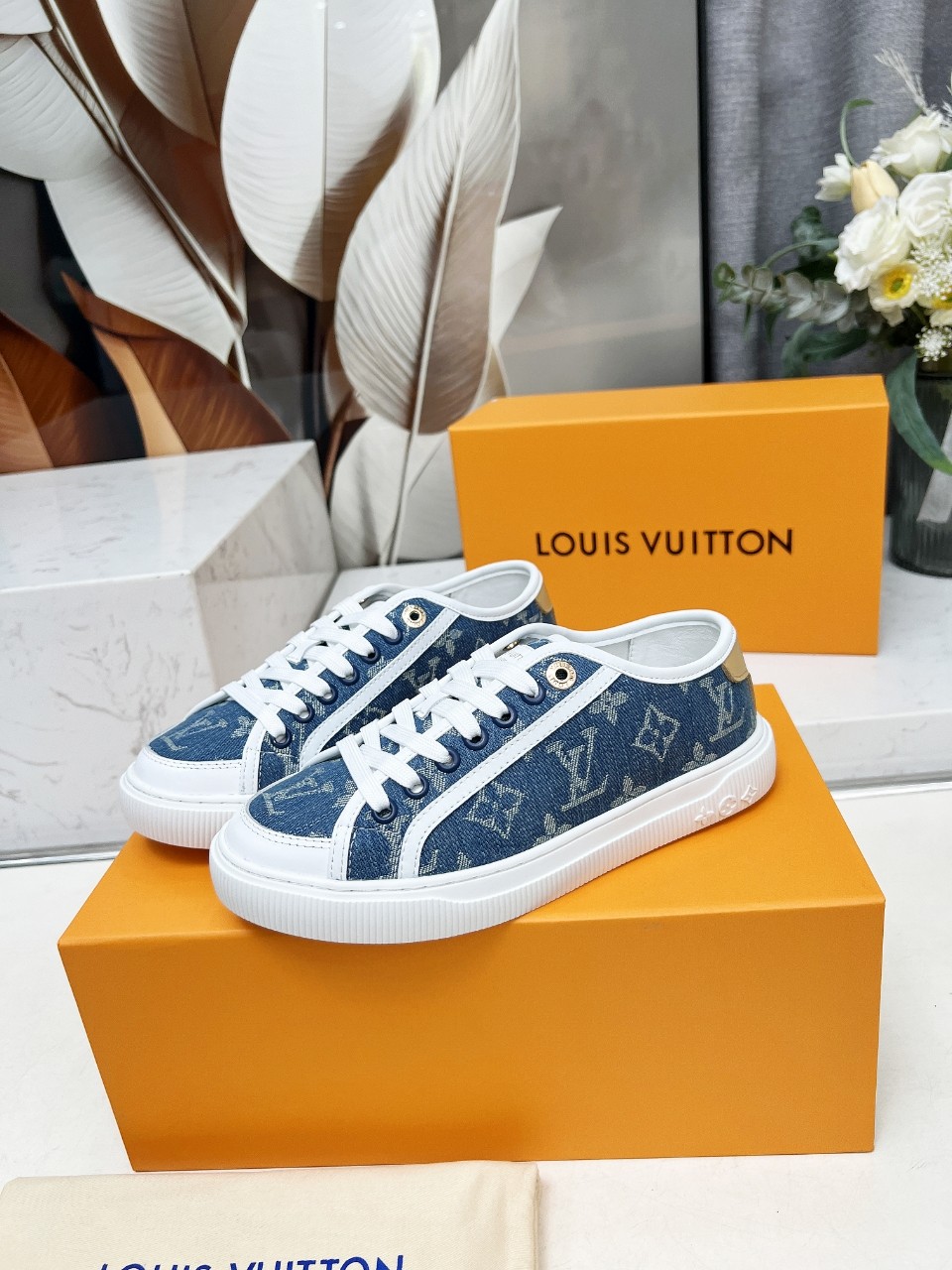 Louis Vuitton Denim Monogram Sneakers - Blue, Calf Leather, and Lambskin 5 a1742540737449 7048