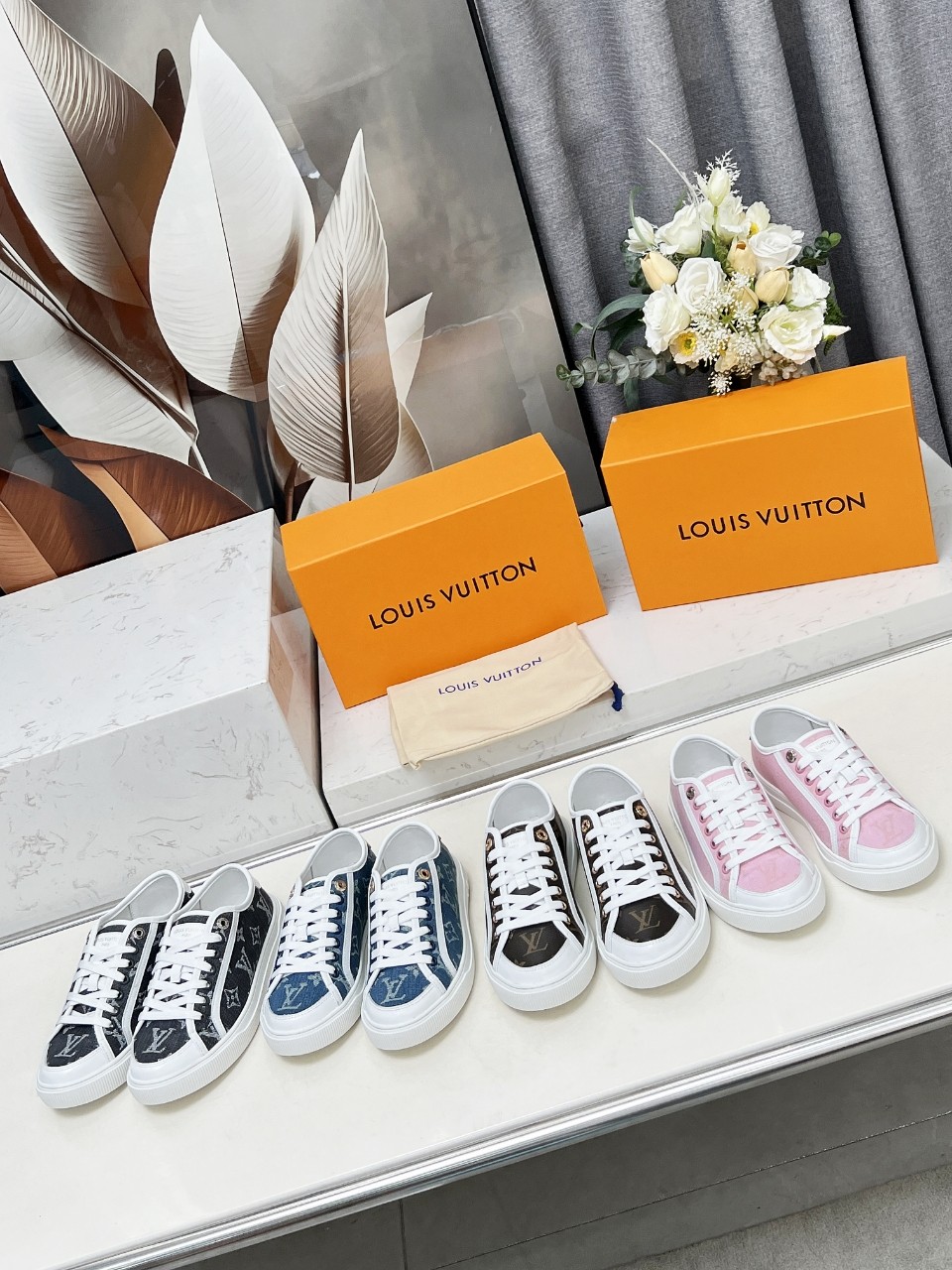 Louis Vuitton Women's Cream Monogram Canvas Low-Top Sneakers 10 a1742540737470 3522