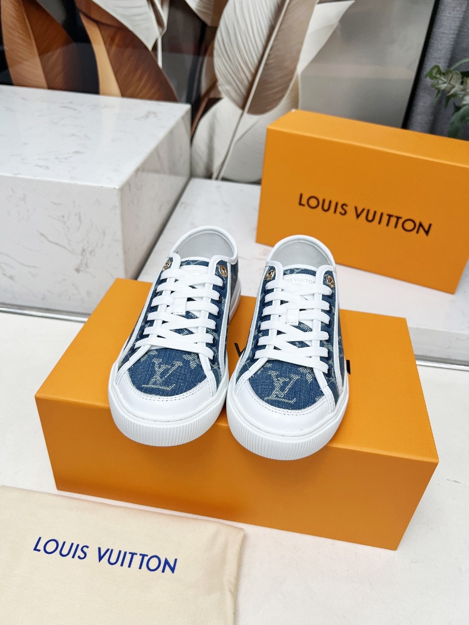 Louis Vuitton Denim Monogram Sneakers - Blue, Calf Leather, and Lambskin 9 a1742540737479 2847